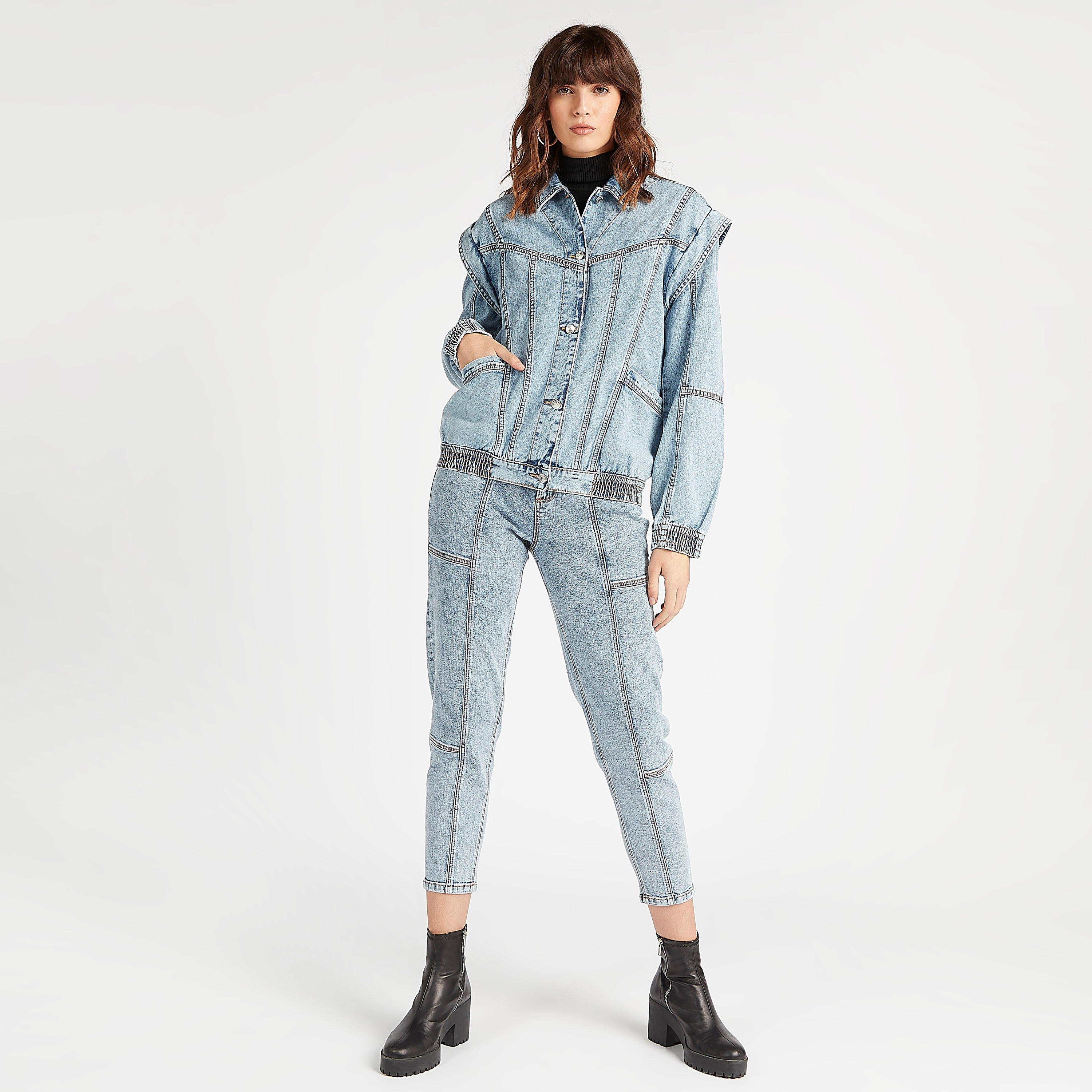جاكيت مستدام دينم سادة بأكمام طويلة وزر إغلاق-women-winterwear-coatsandjackets-jackets-image-7