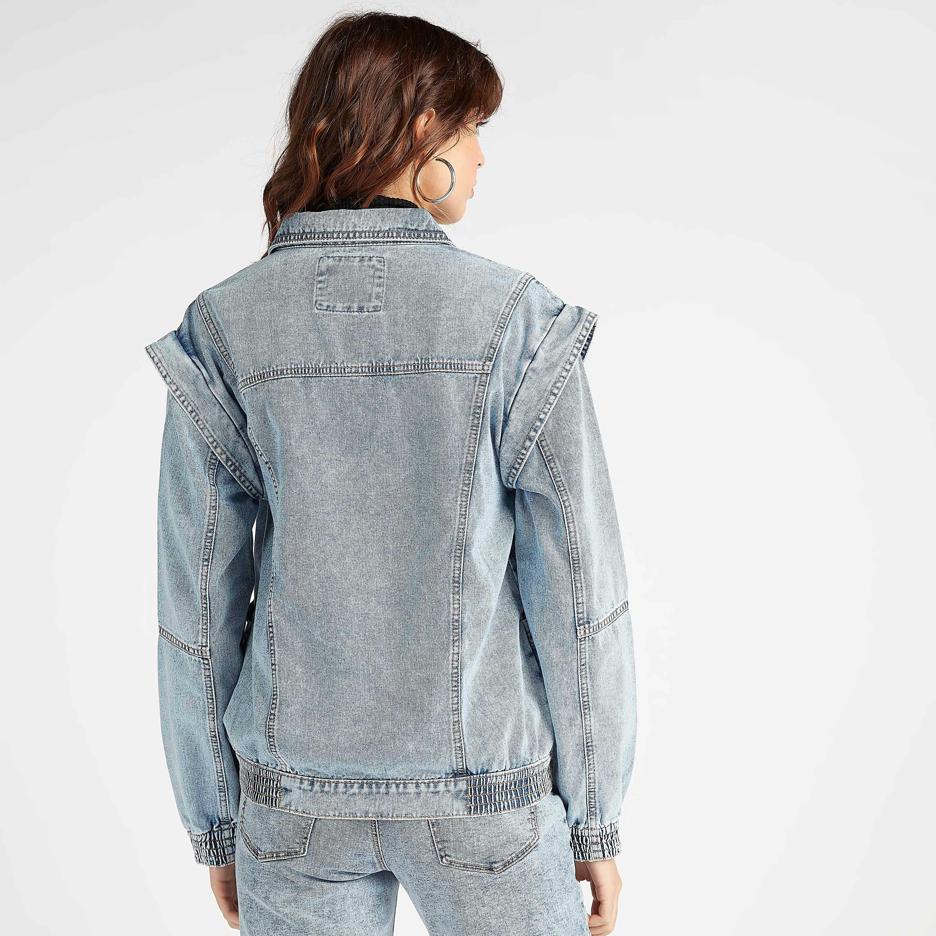 جاكيت مستدام دينم سادة بأكمام طويلة وزر إغلاق-women-winterwear-coatsandjackets-jackets-image-5