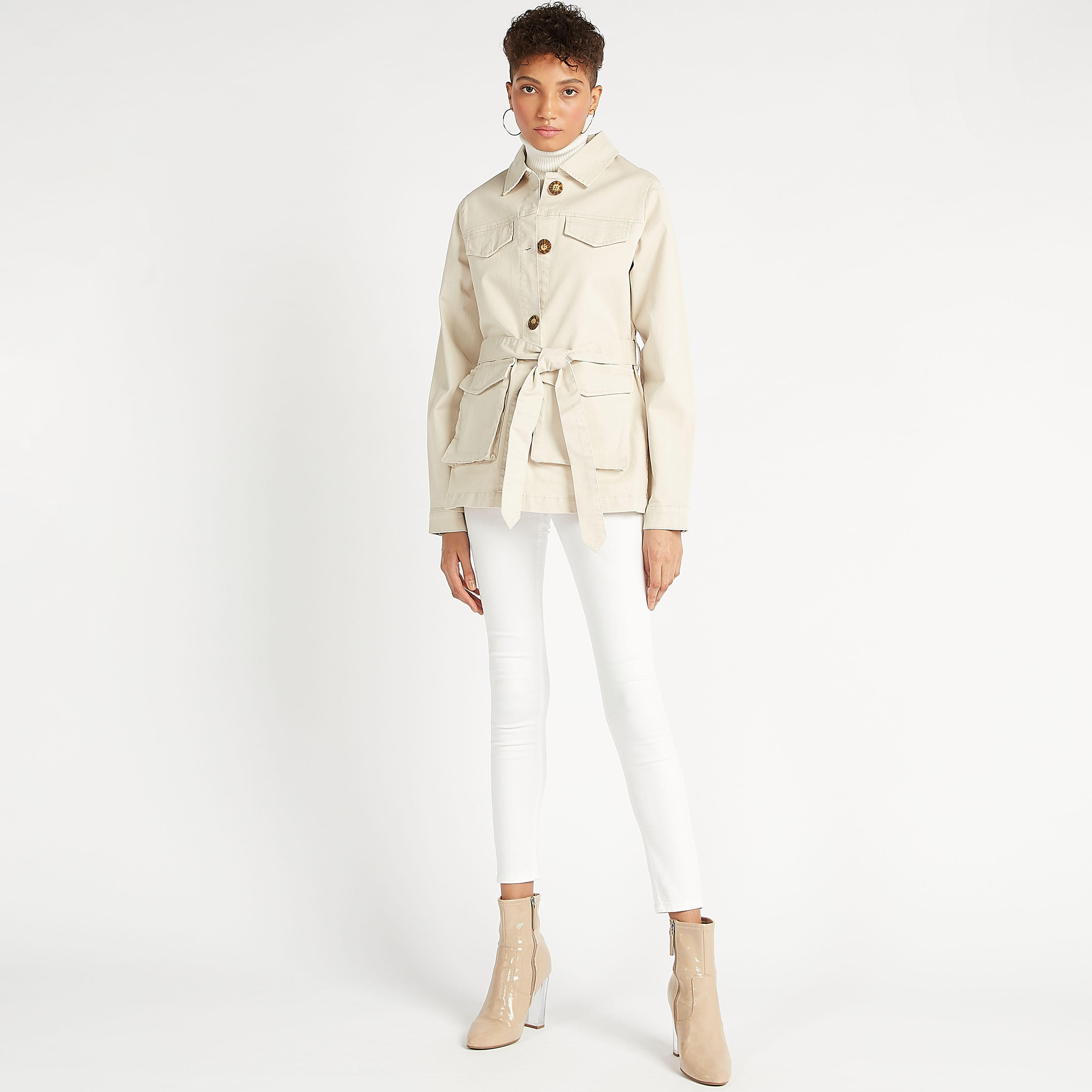 جاكيت مستدام دينم سادة بحزام وجيوب بطية-women-winterwear-coatsandjackets-jackets-image-2