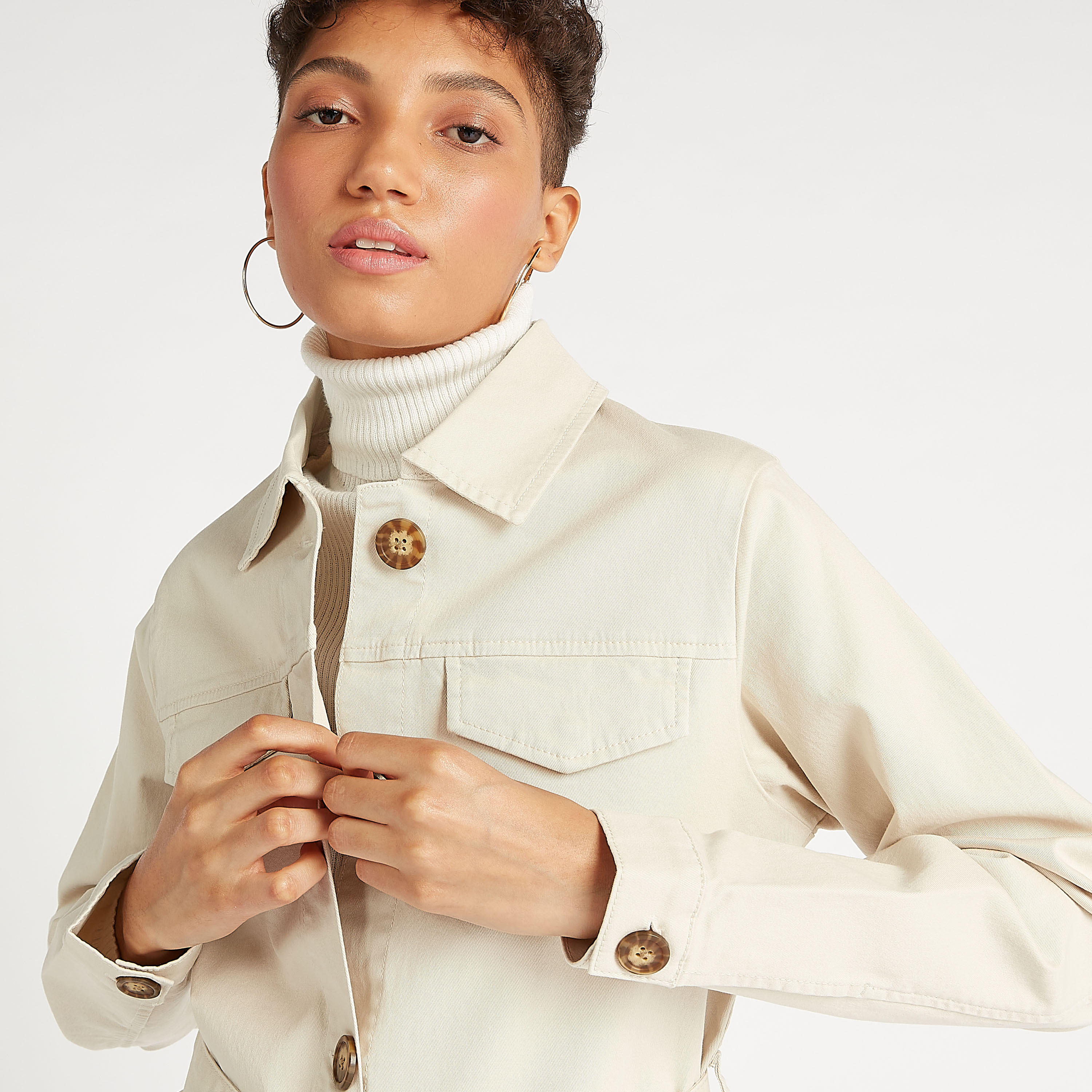 جاكيت مستدام دينم سادة بحزام وجيوب بطية-women-winterwear-coatsandjackets-jackets-image-5