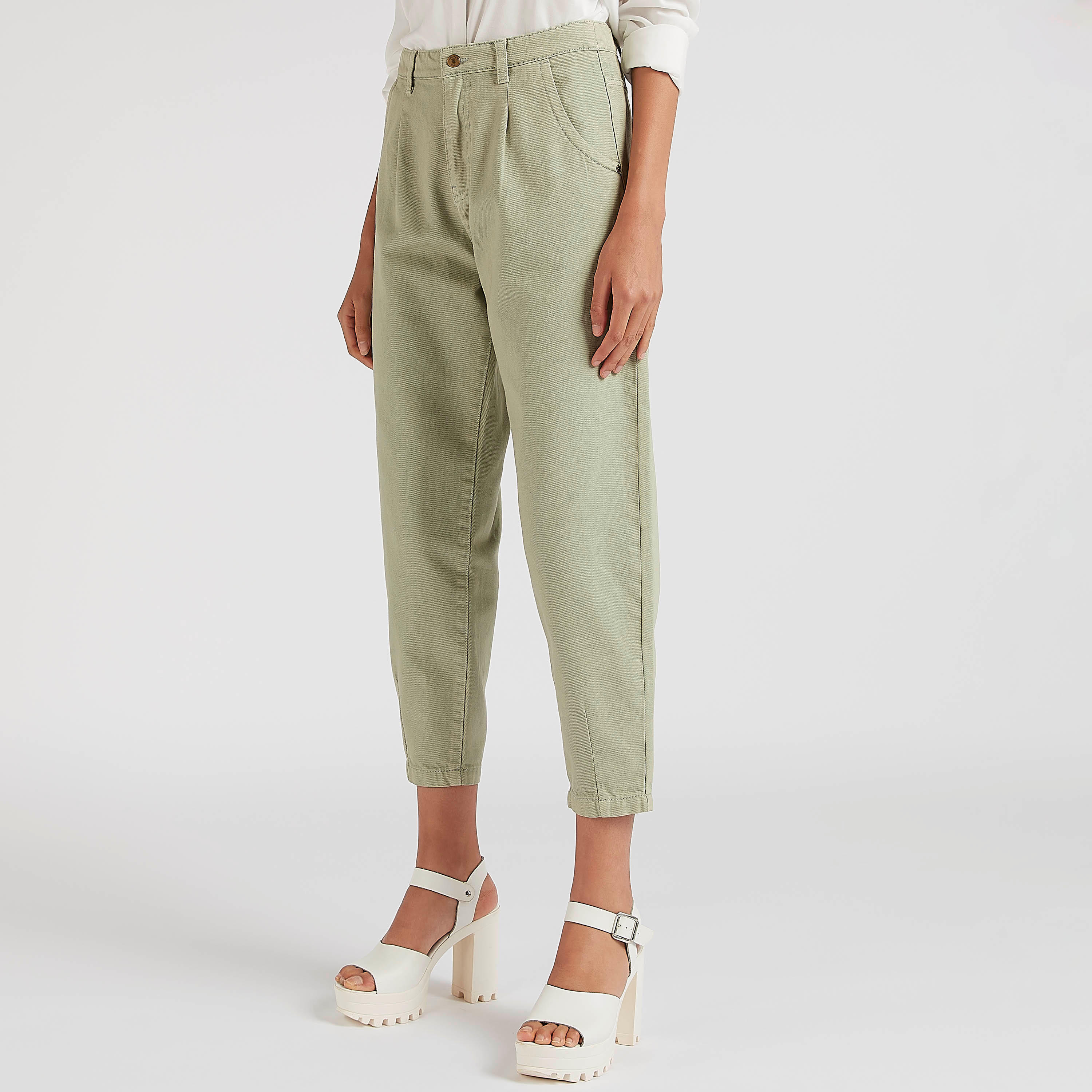 بنطلون جينز دنيم سادة بخصر متوسط الارتفاع وجيوب وزر إغلاق-women-clothing-bottoms-jeans-image-1
