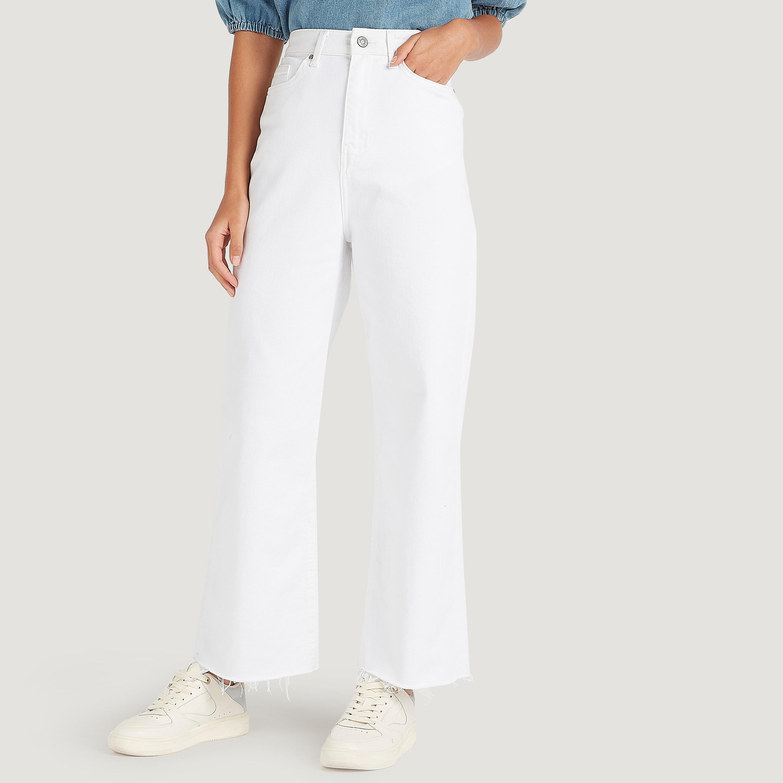 Solid Mid-Rise Bootcut Denim Trousers with Button Closure-women-clothing-bottoms-jeans-image-1