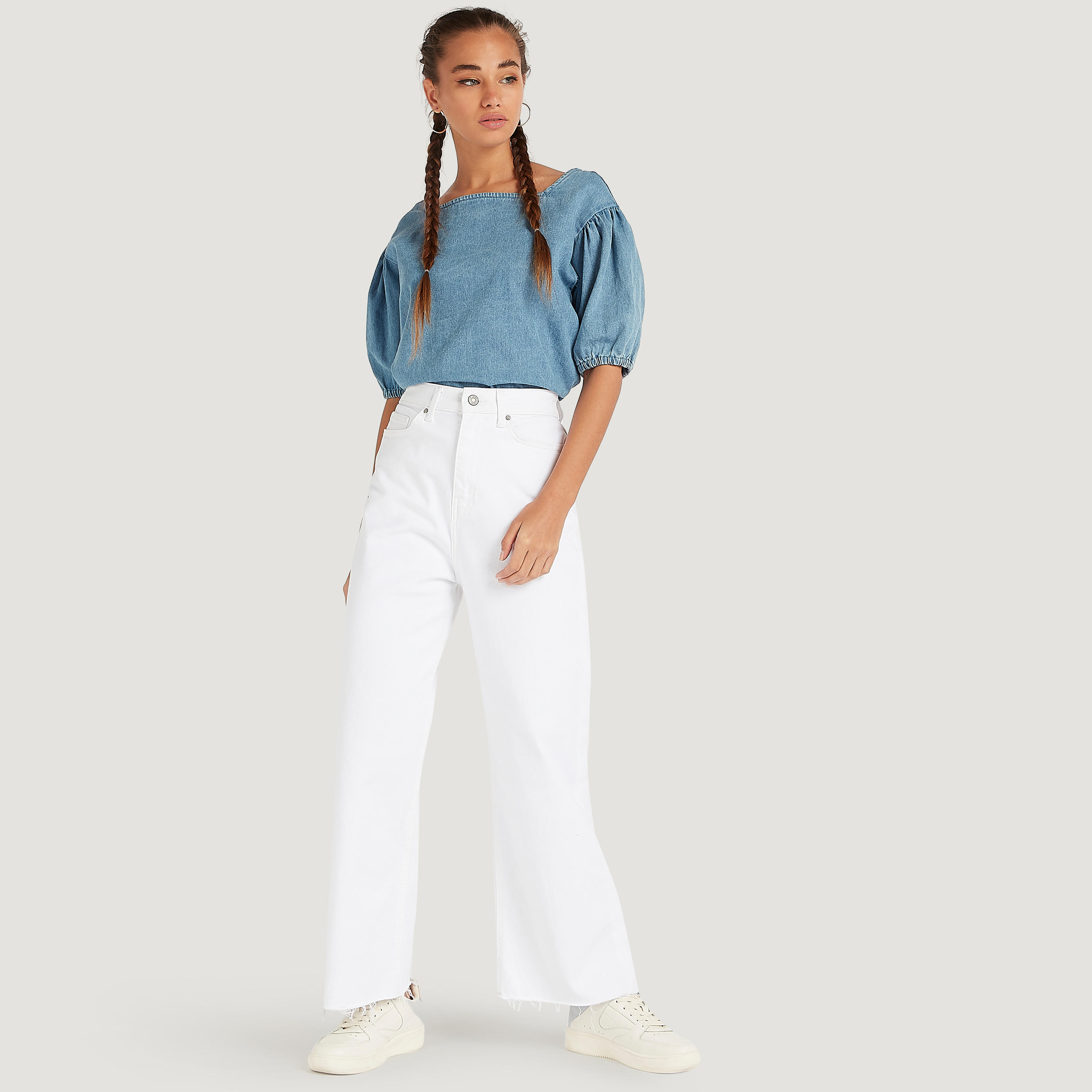 Solid Mid-Rise Bootcut Denim Trousers with Button Closure-women-clothing-bottoms-jeans-image-2