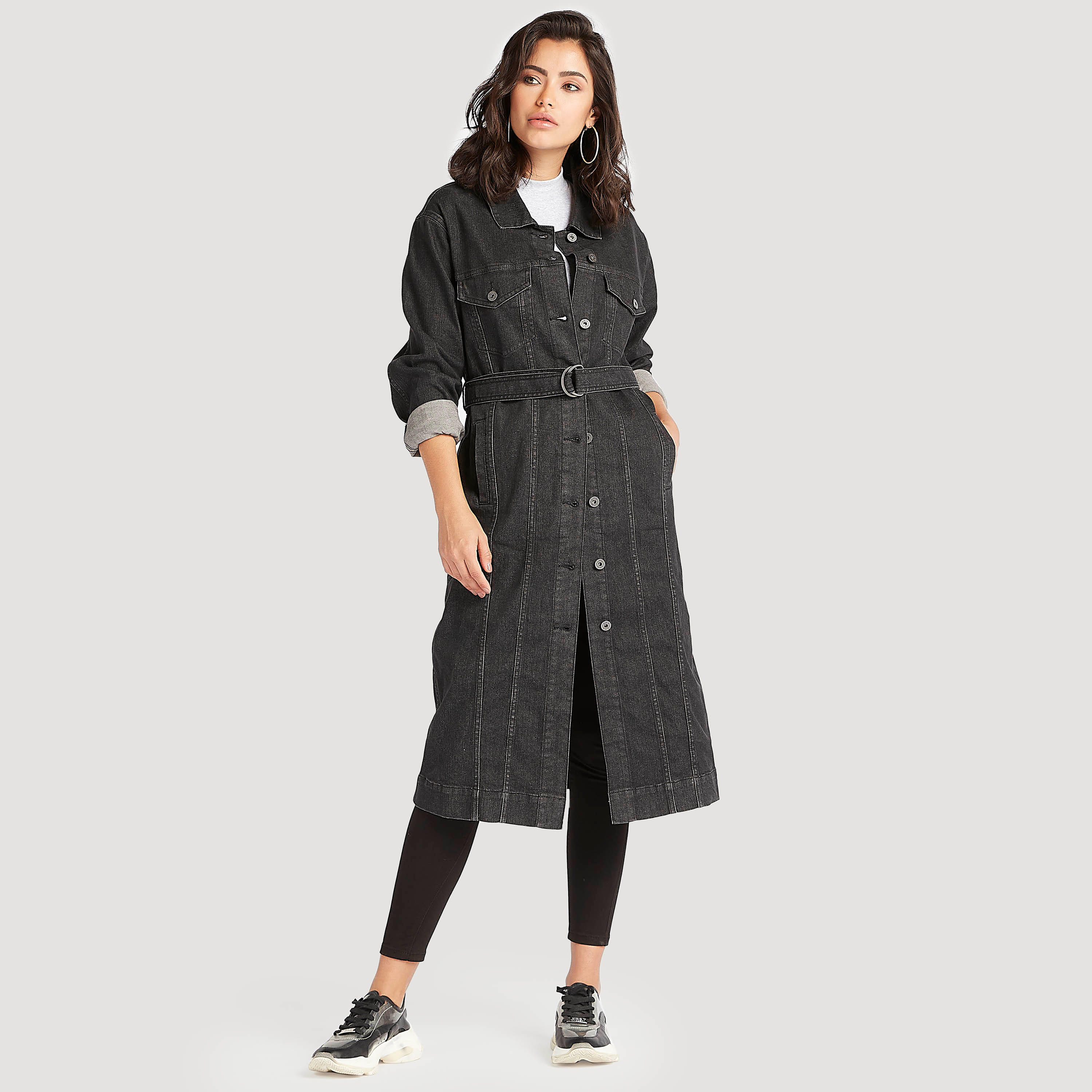 جاكيت دنيم طويل بياقة عادية وأكمام طويلة-women-winterwear-coatsandjackets-jackets-image-2