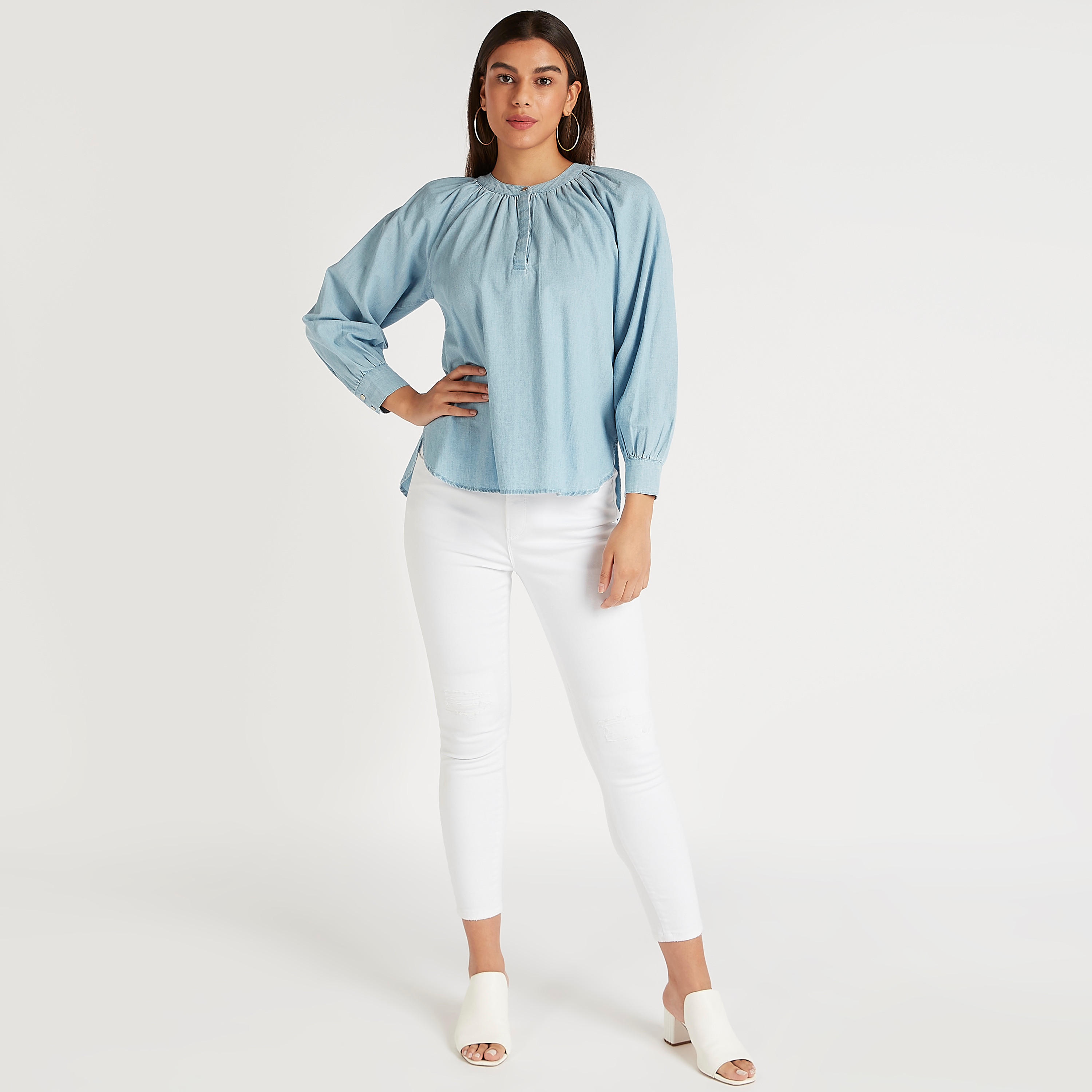 بنطلون جينز دنيم سادة سكيني فيت بزر إغلاق وجيوب-women-clothing-bottoms-jeans-image-2
