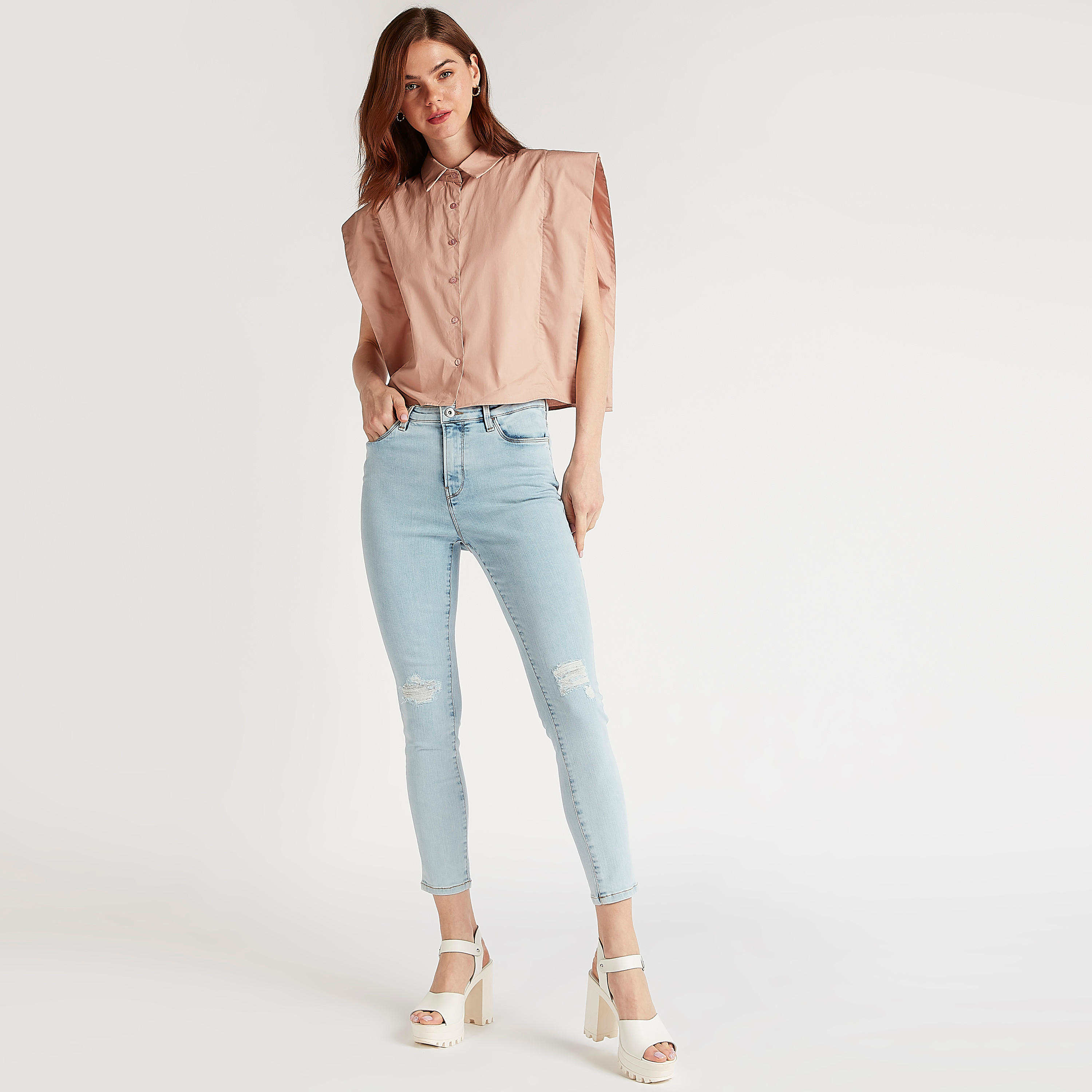 بنطلون جينز دنيم قصير مضلّع سوبر سكيني فيت وزر إغلاق-women-clothing-bottoms-jeans-image-2