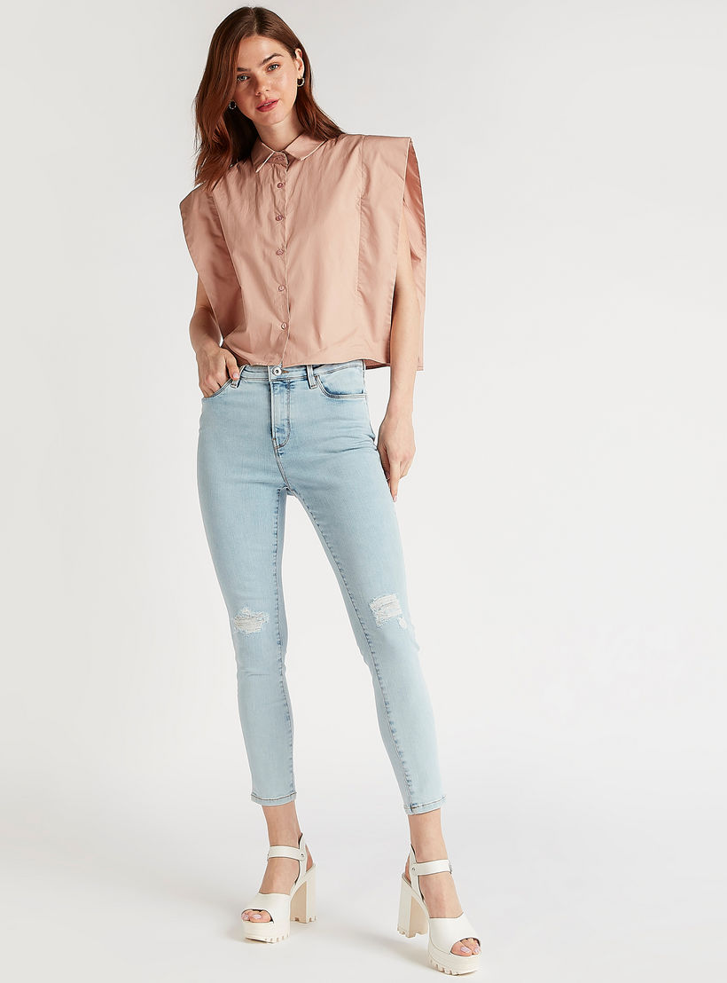 بنطلون جينز دنيم قصير مضلّع سوبر سكيني فيت وزر إغلاق-women-clothing-bottoms-jeans-image-2