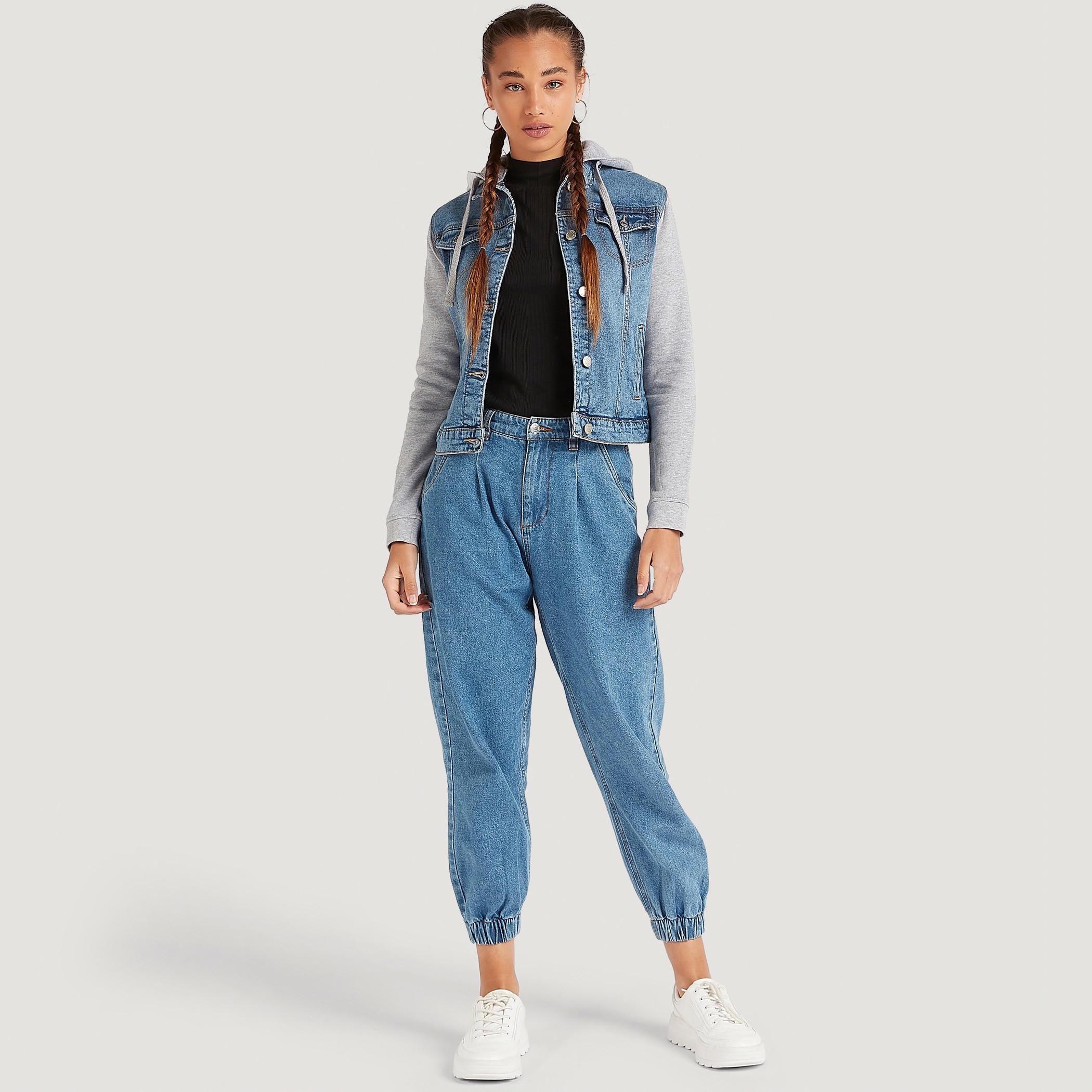 Solid Denim Jacket with Hood and Long Sleeves-women-winterwear-coatsandjackets-jackets-image-2