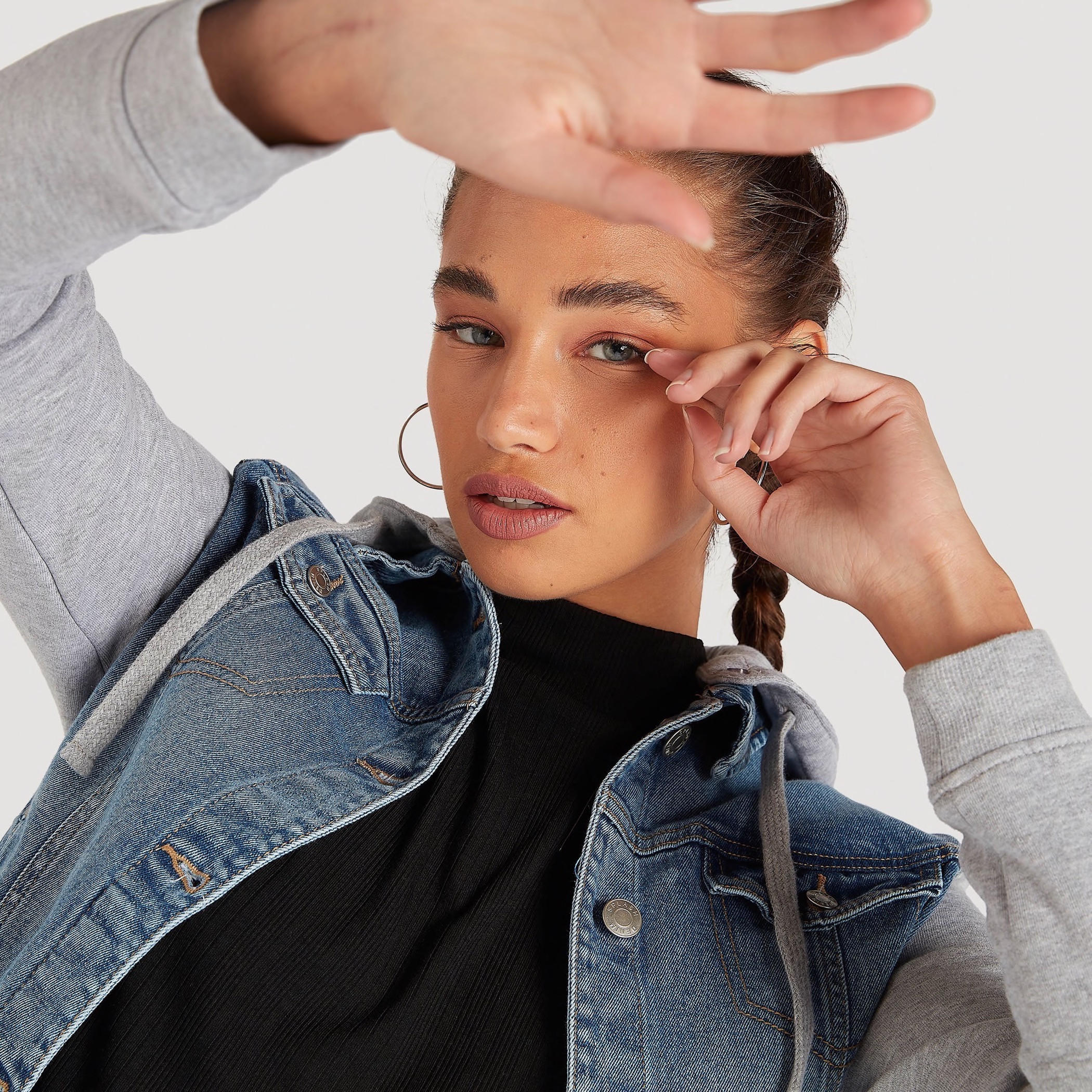 Solid Denim Jacket with Hood and Long Sleeves-women-winterwear-coatsandjackets-jackets-image-3