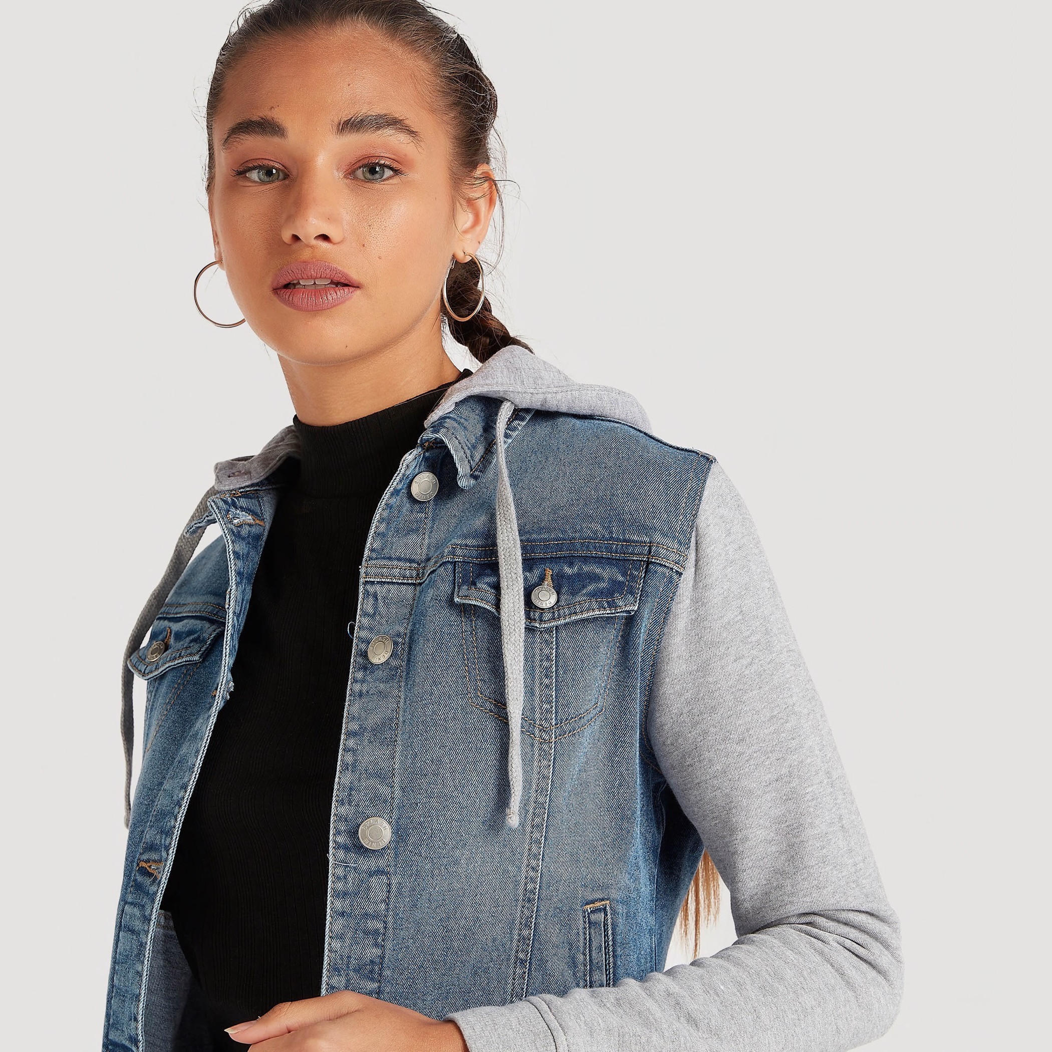 Solid Denim Jacket with Hood and Long Sleeves-women-winterwear-coatsandjackets-jackets-image-5