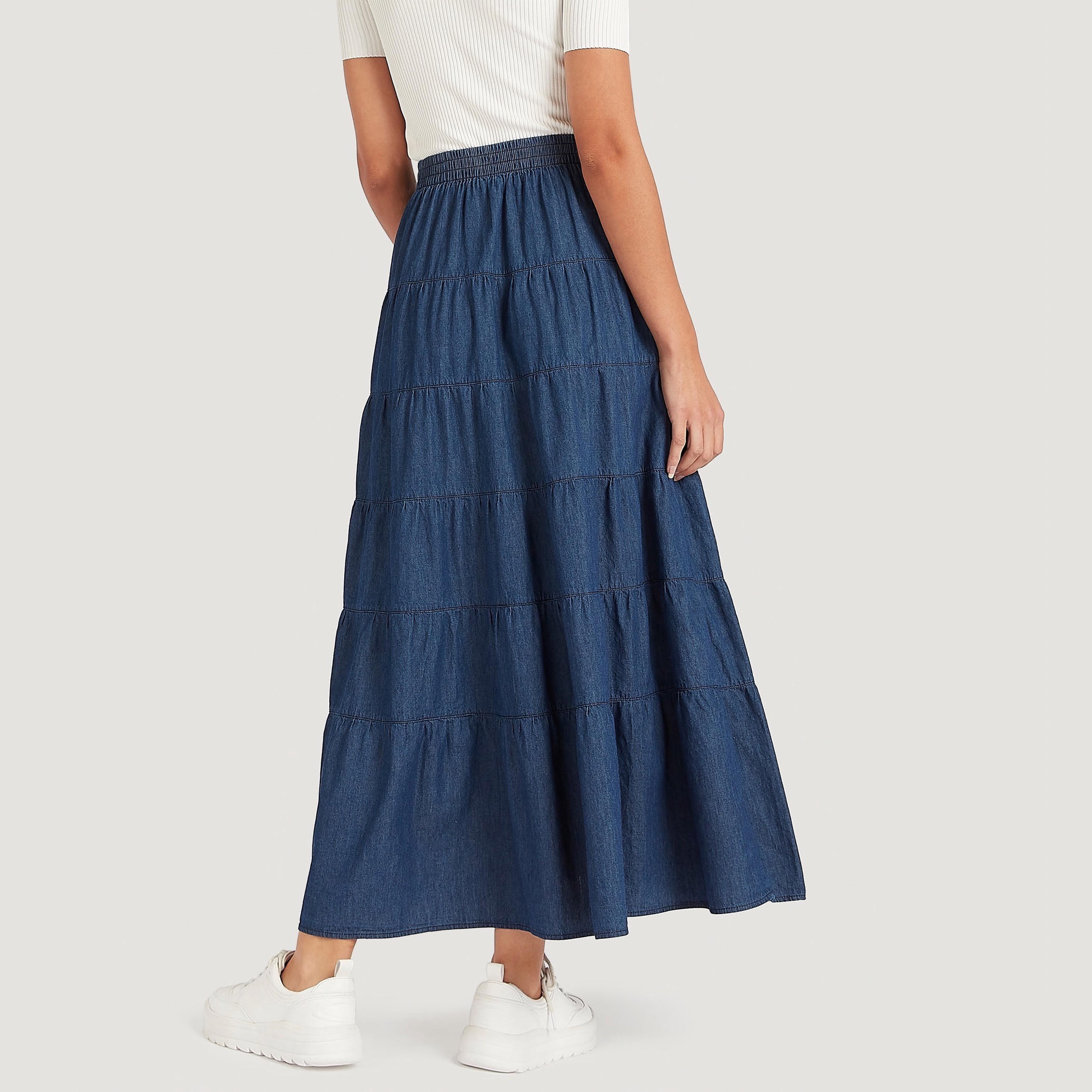 تنورة طويلة إية لاين بارزة الملمس بخصر مطاطي-women-clothing-bottoms-skirts-image-4