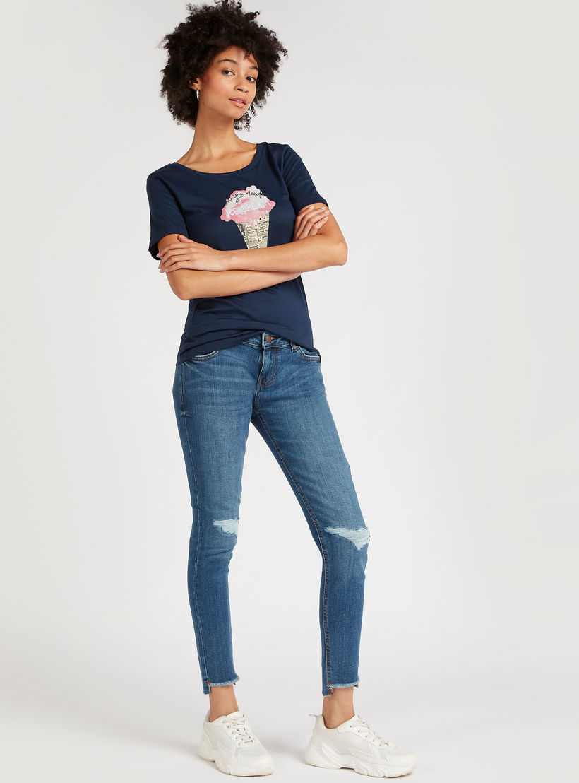 بنطلون جينز سادة مضلّع بخصر متوسط الارتفاع وطول الكاحل و5 جيوب-women-clothing-bottoms-jeans-image-3