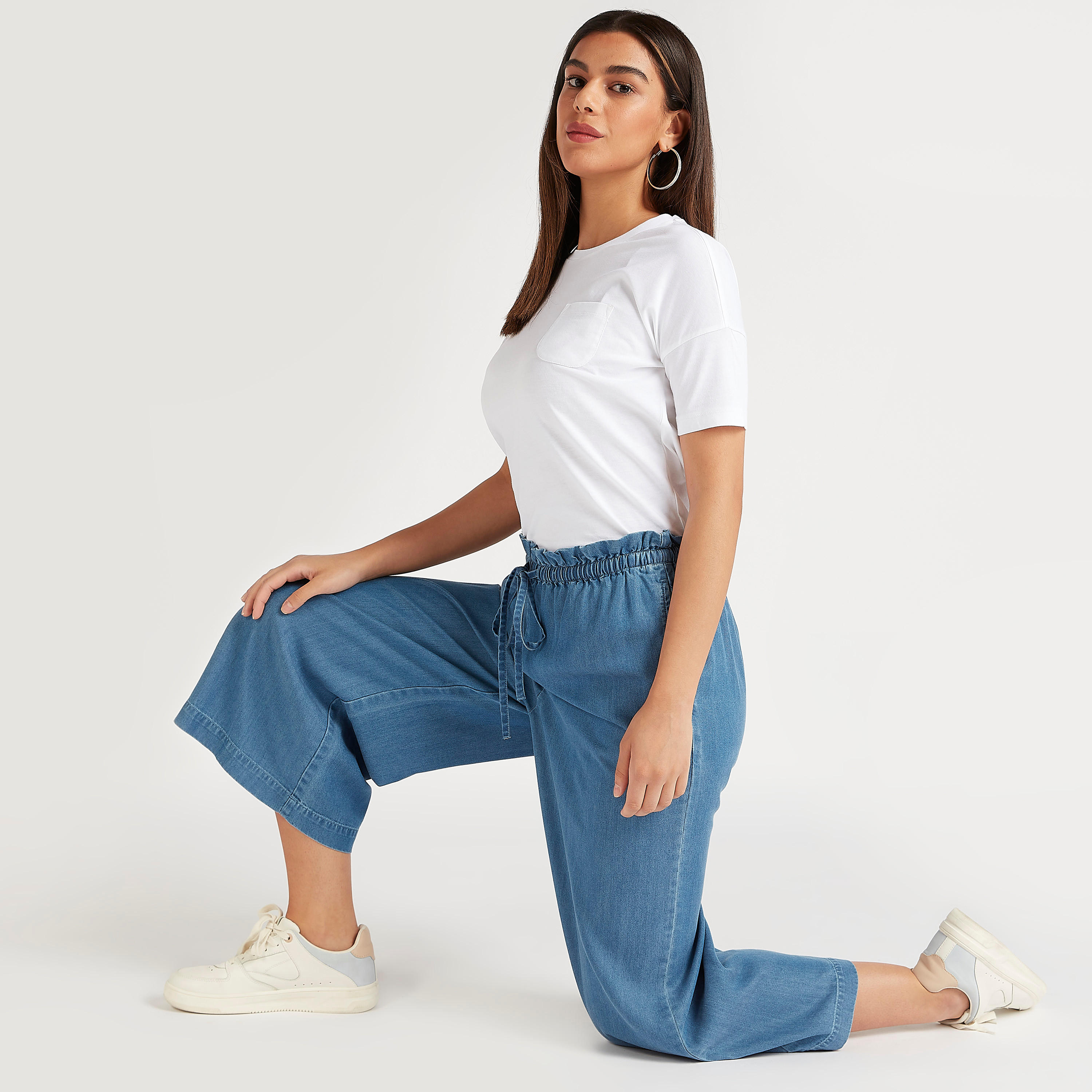 Solid Flexi Waist Palazzo Pants with Drawstring Closure and Pockets-women-clothing-bottoms-trousers-image-2