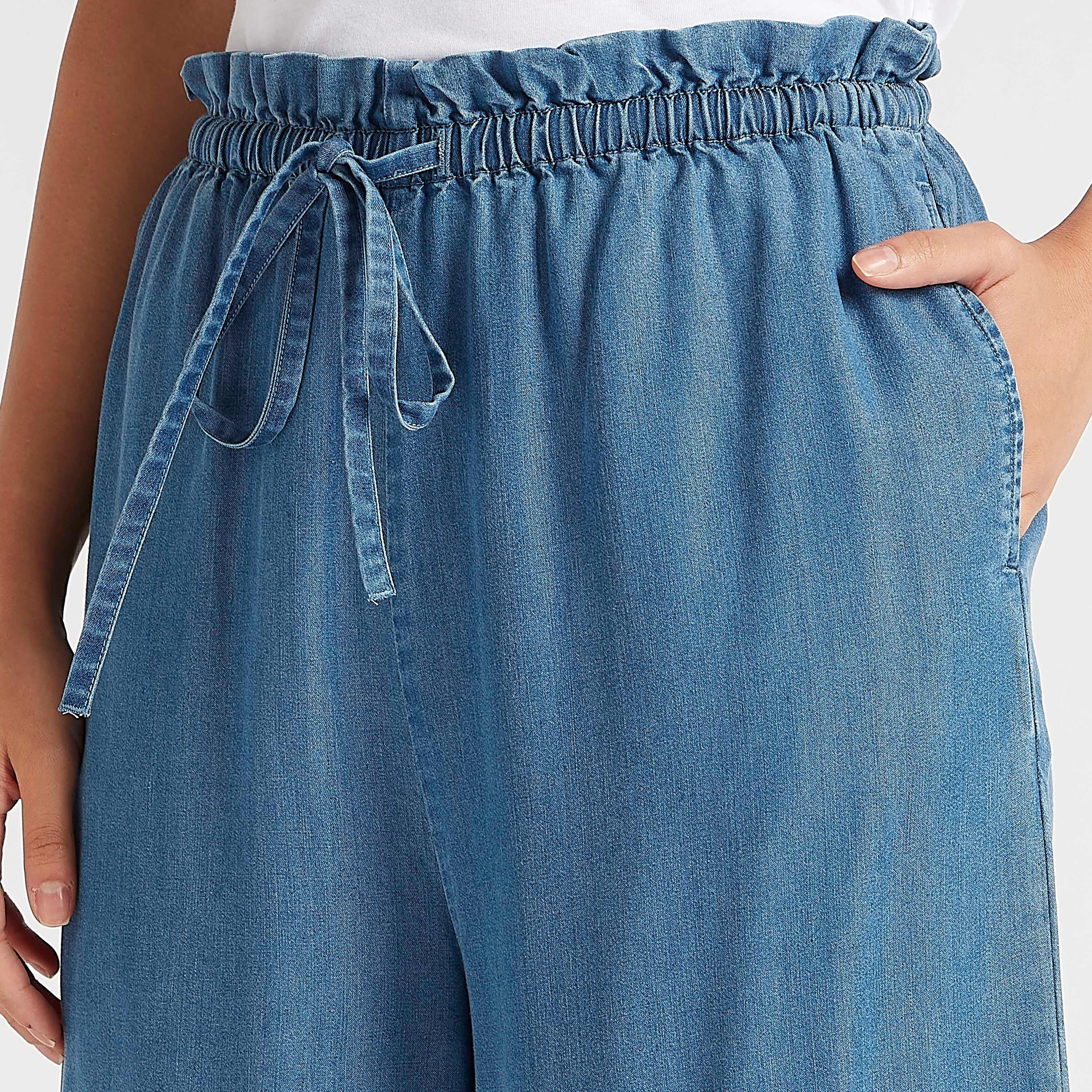 Solid Flexi Waist Palazzo Pants with Drawstring Closure and Pockets-women-clothing-bottoms-trousers-image-3