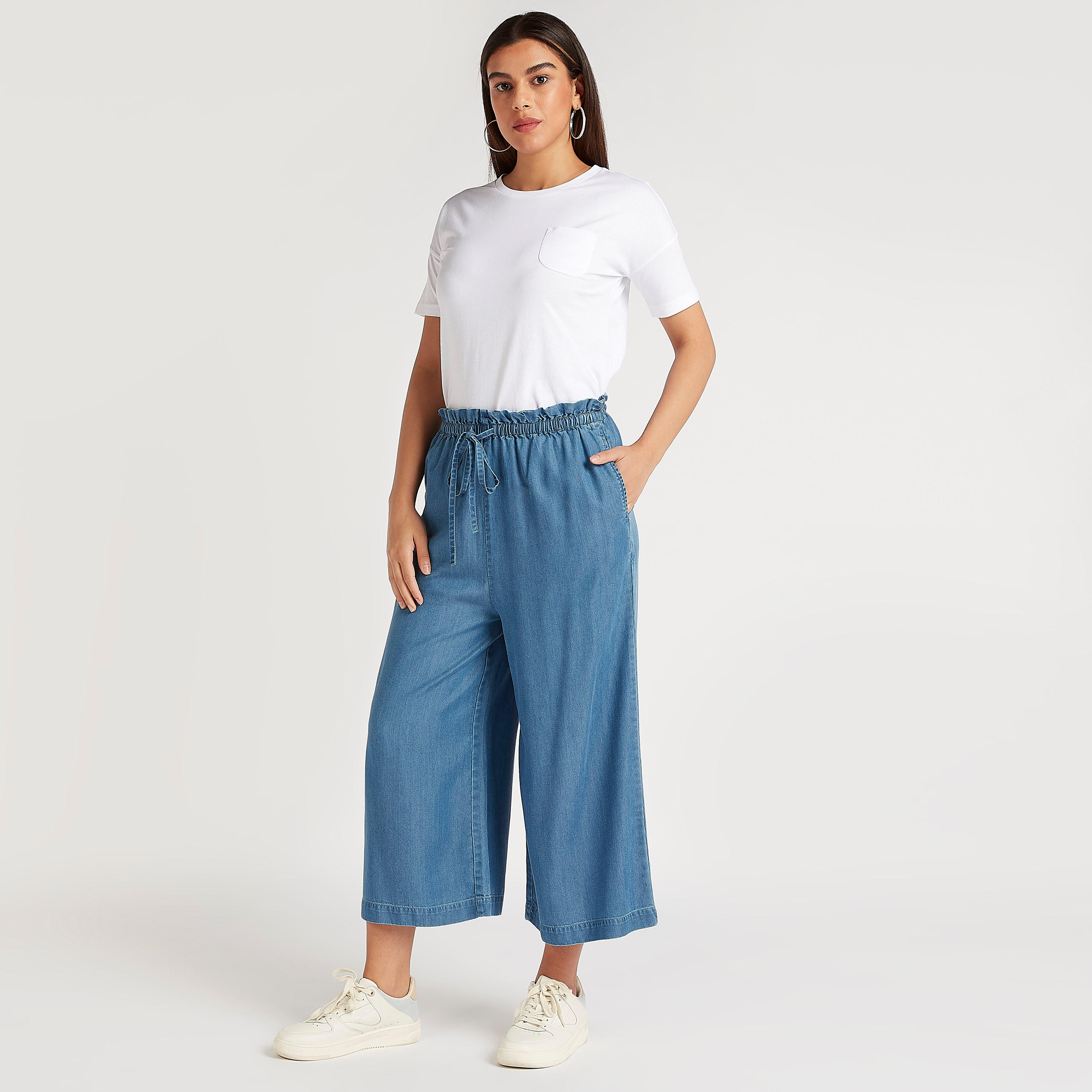 Solid Flexi Waist Palazzo Pants with Drawstring Closure and Pockets-women-clothing-bottoms-trousers-image-5