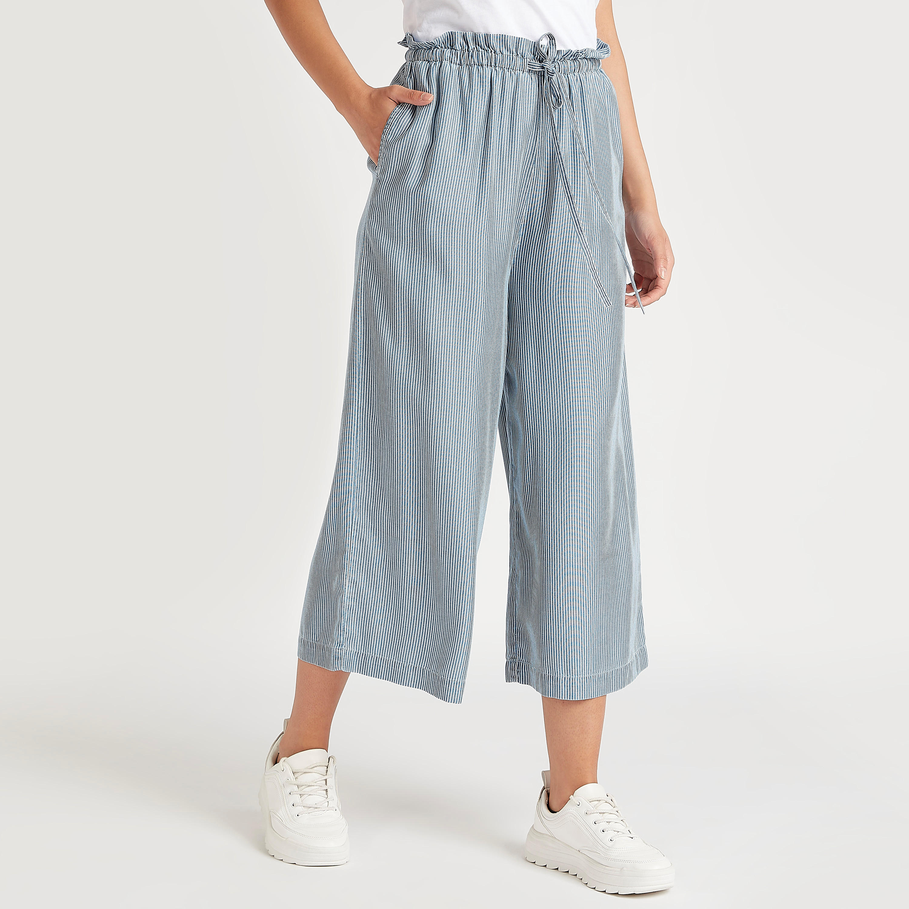 بنطلون كوليتوس مخطّط بخصر برباط مطّاطي وجيوب-women-clothing-bottoms-trousers-image-4