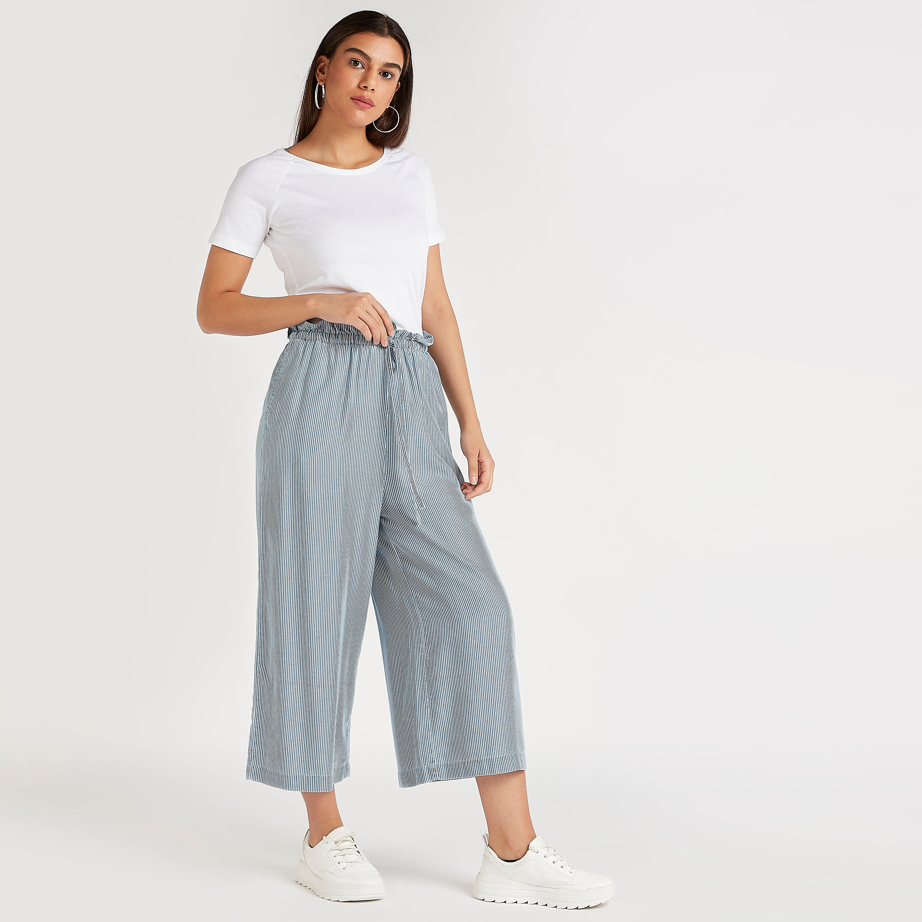 بنطلون كوليتوس مخطّط بخصر برباط مطّاطي وجيوب-women-clothing-bottoms-trousers-image-3