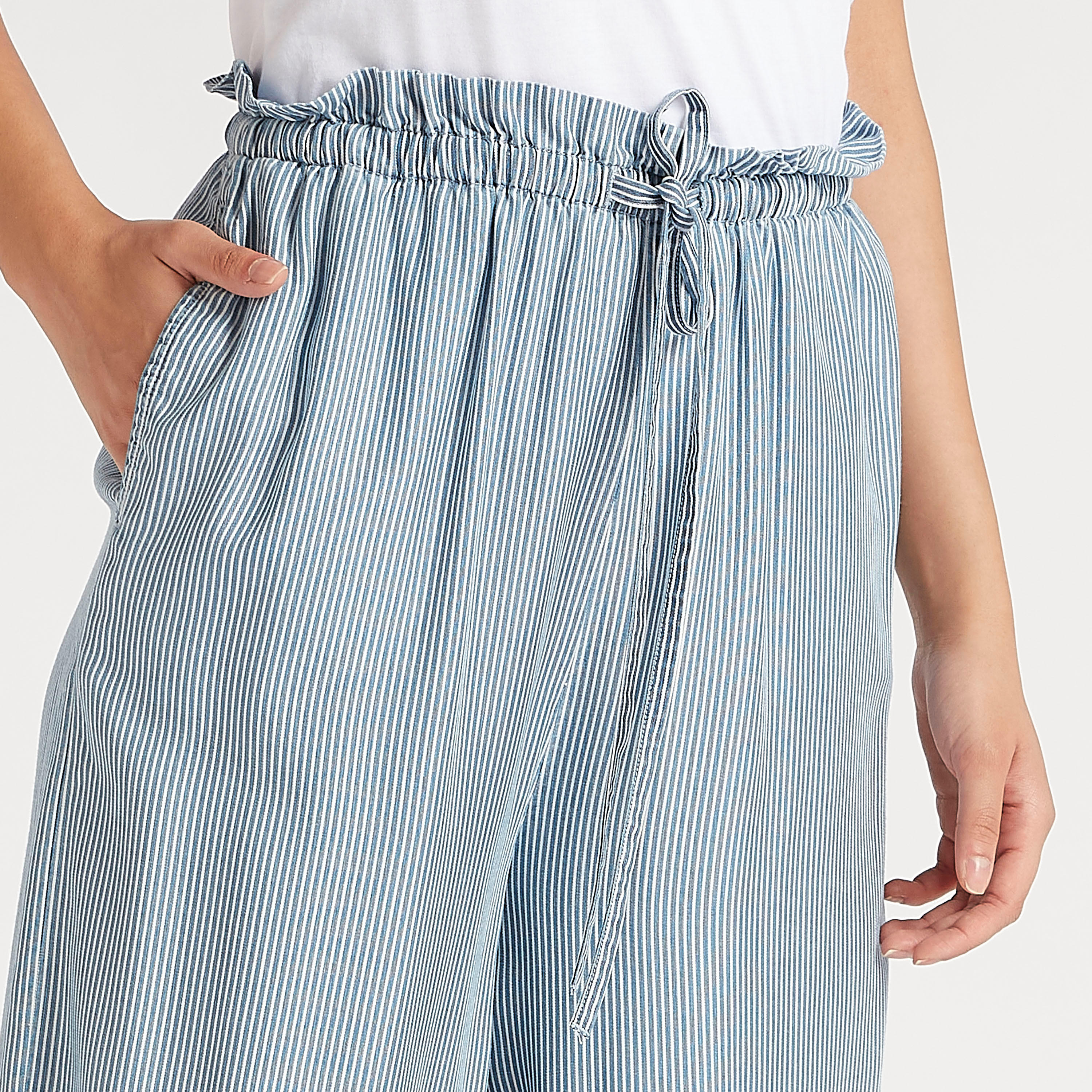 بنطلون كوليتوس مخطّط بخصر برباط مطّاطي وجيوب-women-clothing-bottoms-trousers-image-2
