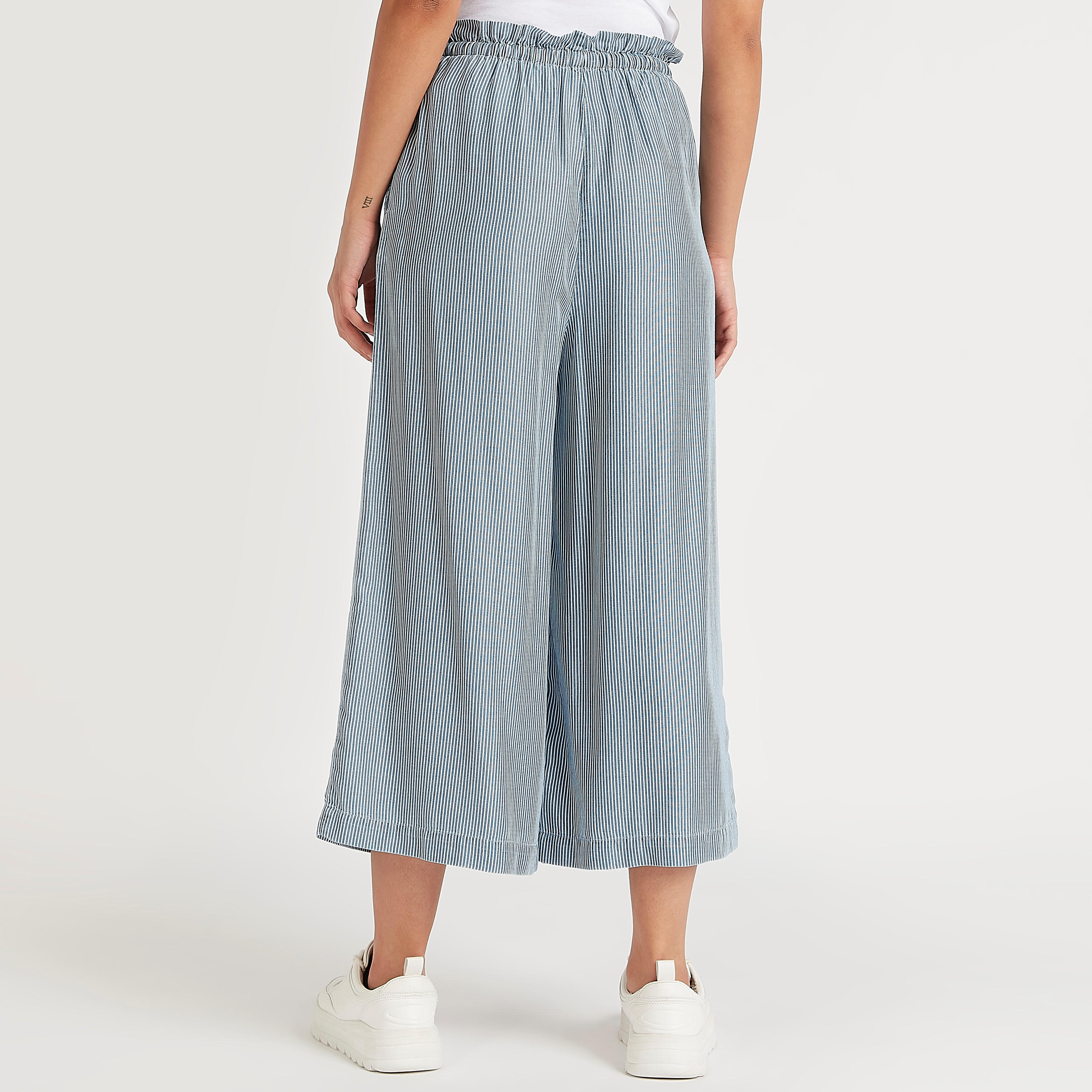 بنطلون كوليتوس مخطّط بخصر برباط مطّاطي وجيوب-women-clothing-bottoms-trousers-image-1