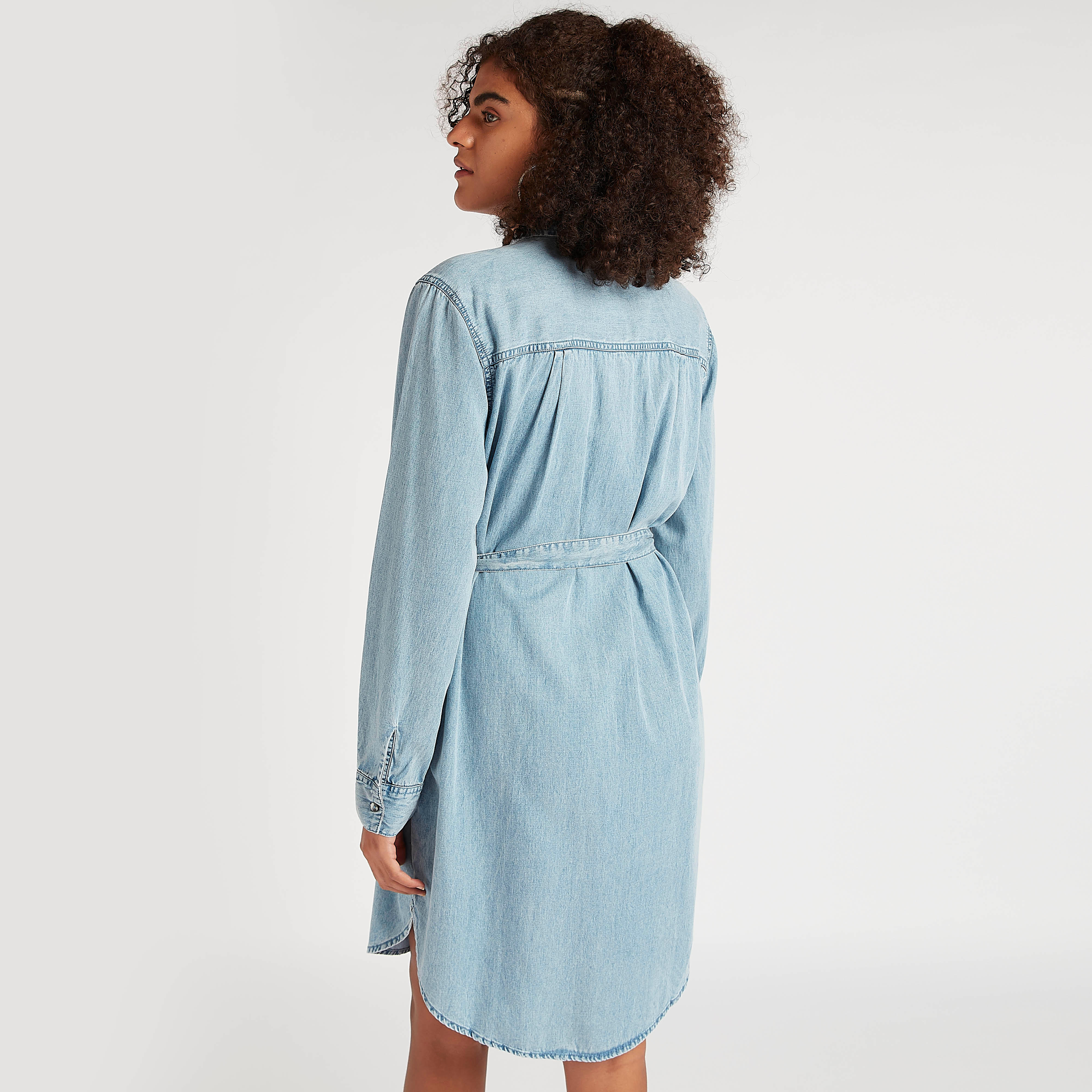 تونيك دينم بياقة عادية وأكمام طويلة ورباط على الخصر-women-clothing-shirtsandblouses-blouses-image-4