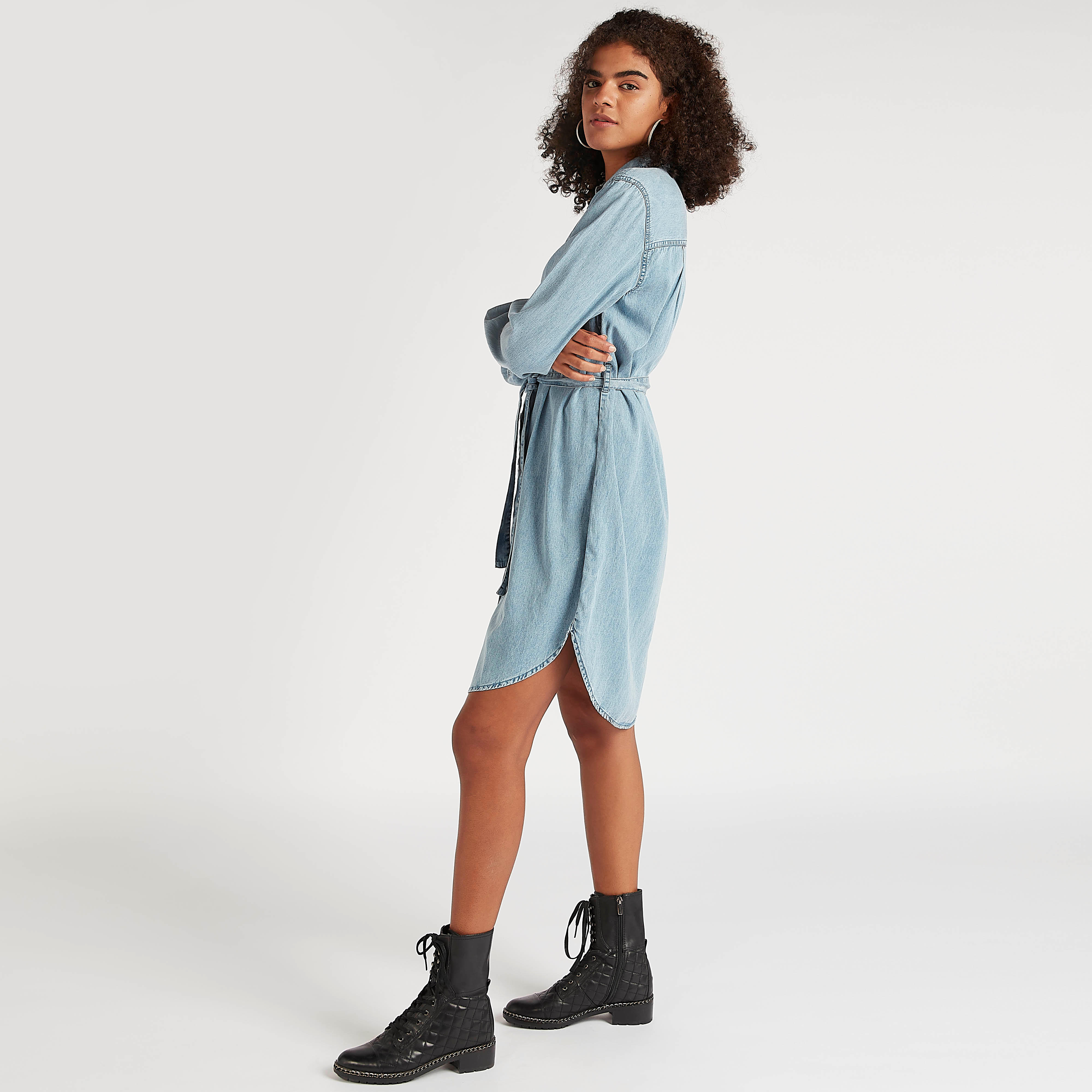 تونيك دينم بياقة عادية وأكمام طويلة ورباط على الخصر-women-clothing-shirtsandblouses-blouses-image-5