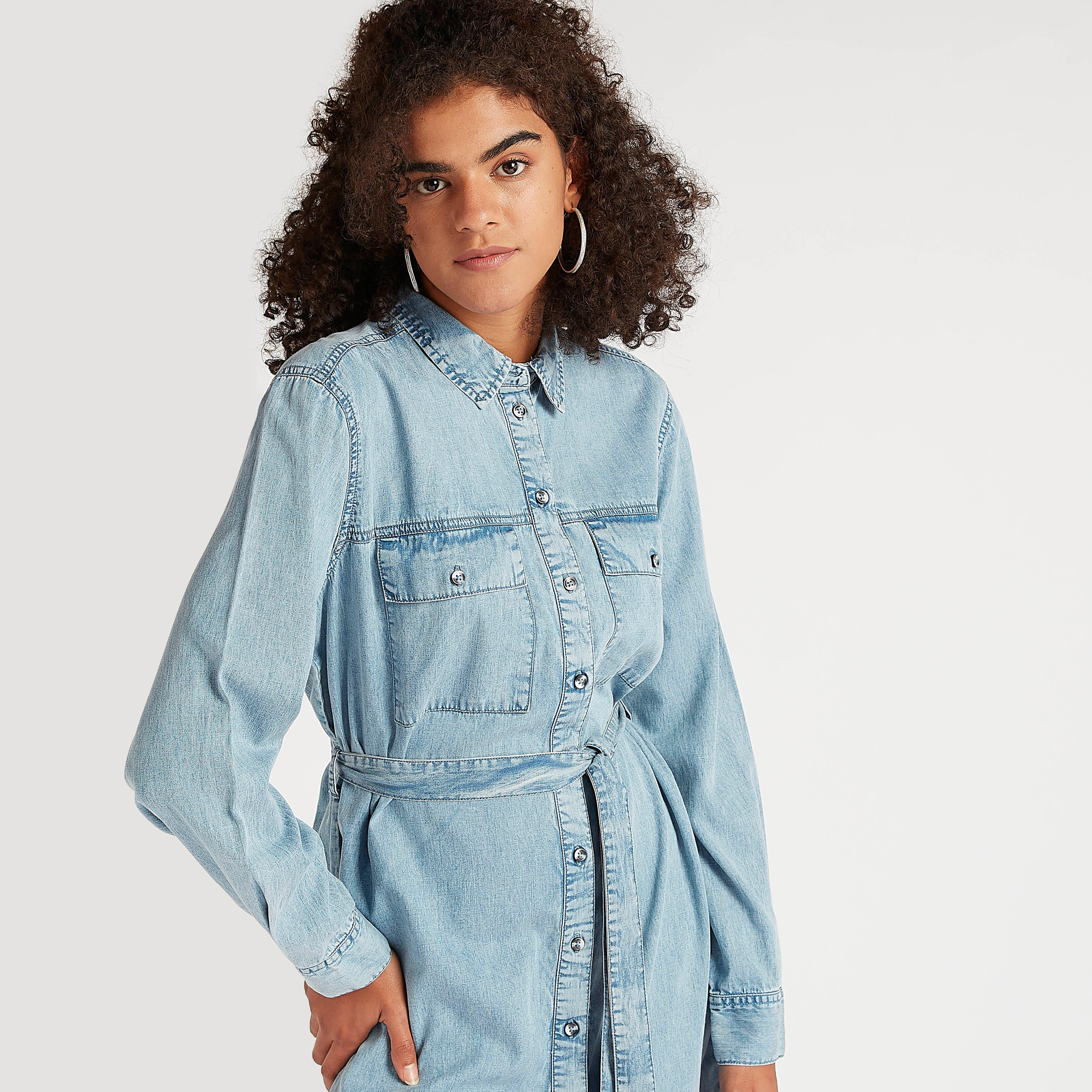 تونيك دينم بياقة عادية وأكمام طويلة ورباط على الخصر-women-clothing-shirtsandblouses-blouses-image-6