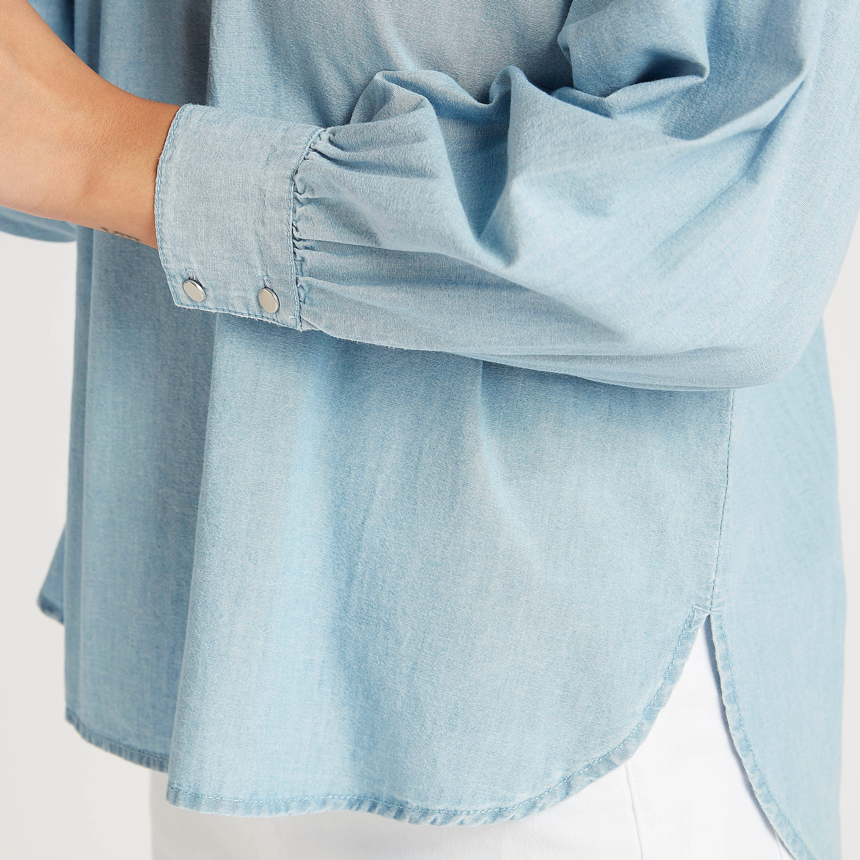 Solid Top with Mandarin Collar and Long Sleeves-women-clothing-shirtsandblouses-blouses-image-3