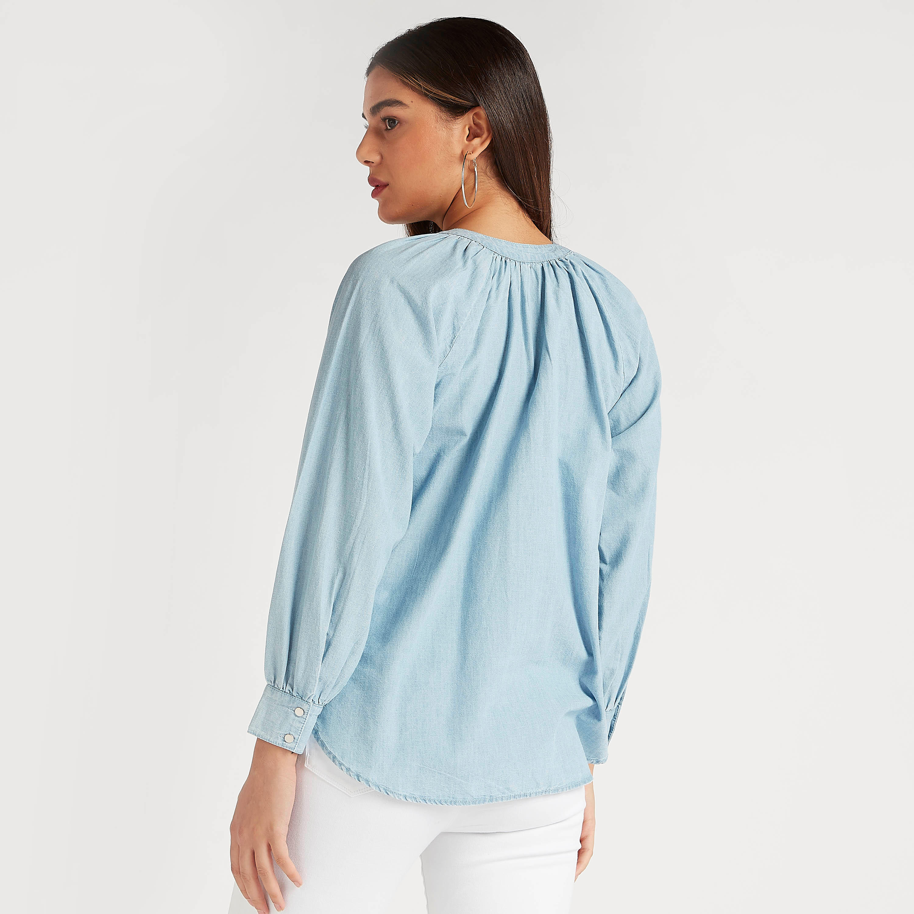 Solid Top with Mandarin Collar and Long Sleeves-women-clothing-shirtsandblouses-blouses-image-4