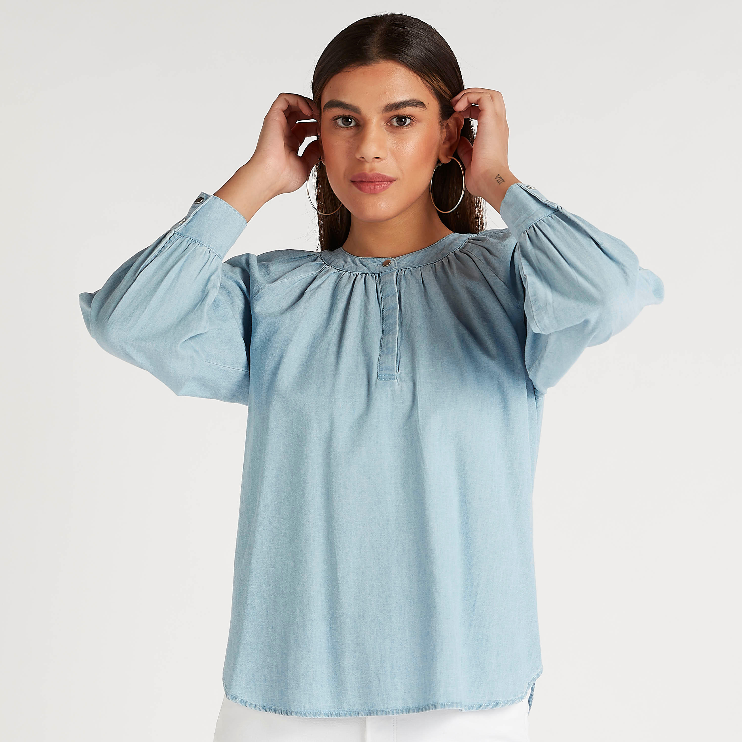 Solid Top with Mandarin Collar and Long Sleeves-women-clothing-shirtsandblouses-blouses-image-6
