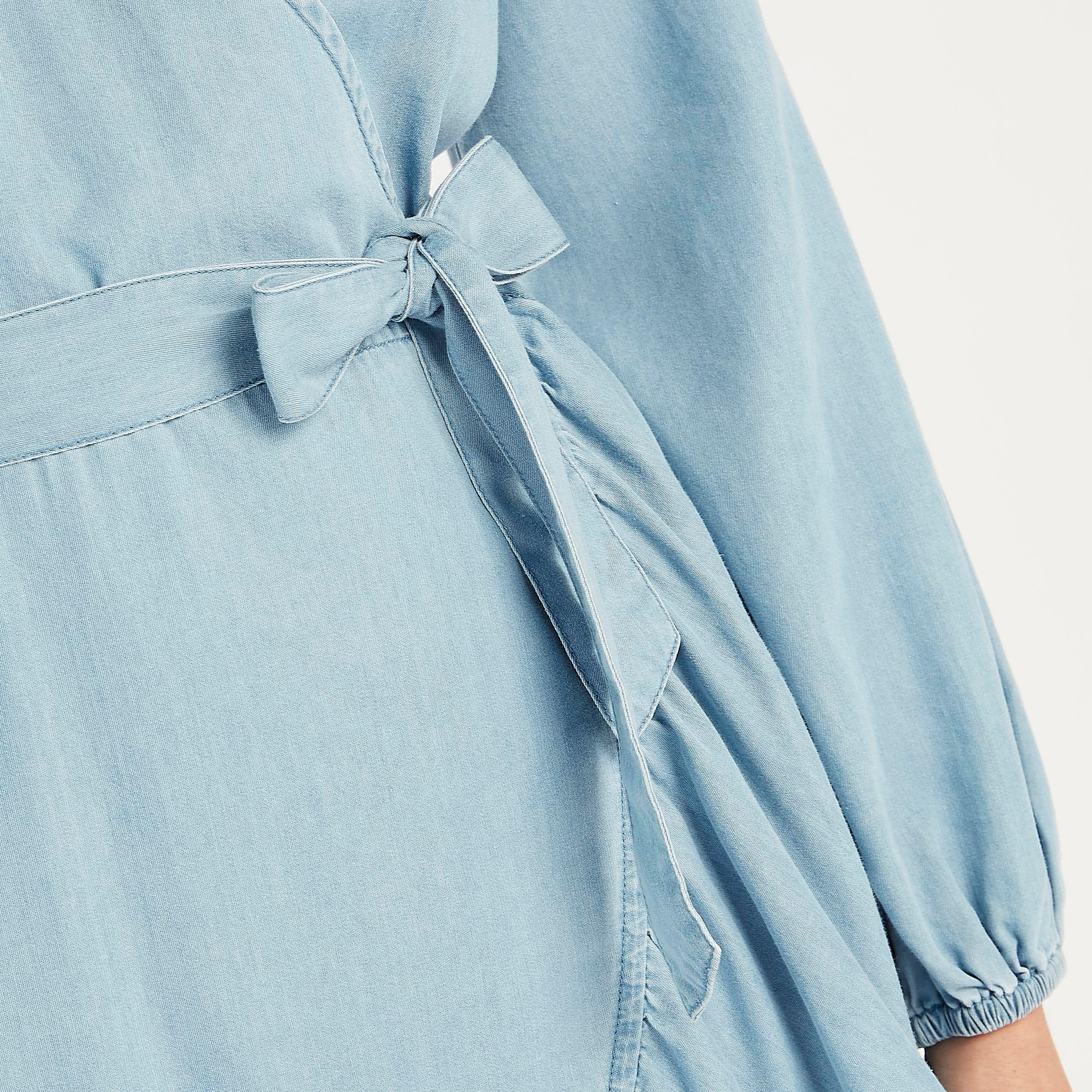 Denim Wrap Midi Dress with Tie-Ups and Ruffle Hem-women-clothing-dresses-image-3