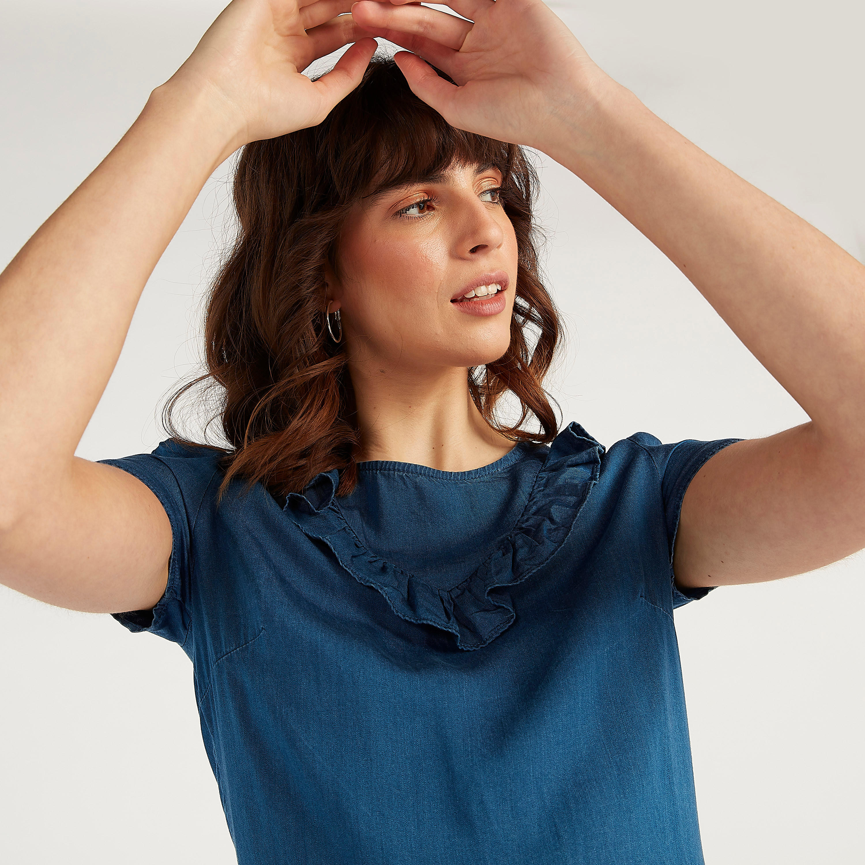 Maxi A-line Denim Dress with Ruffle Detail-women-clothing-dresses-image-3
