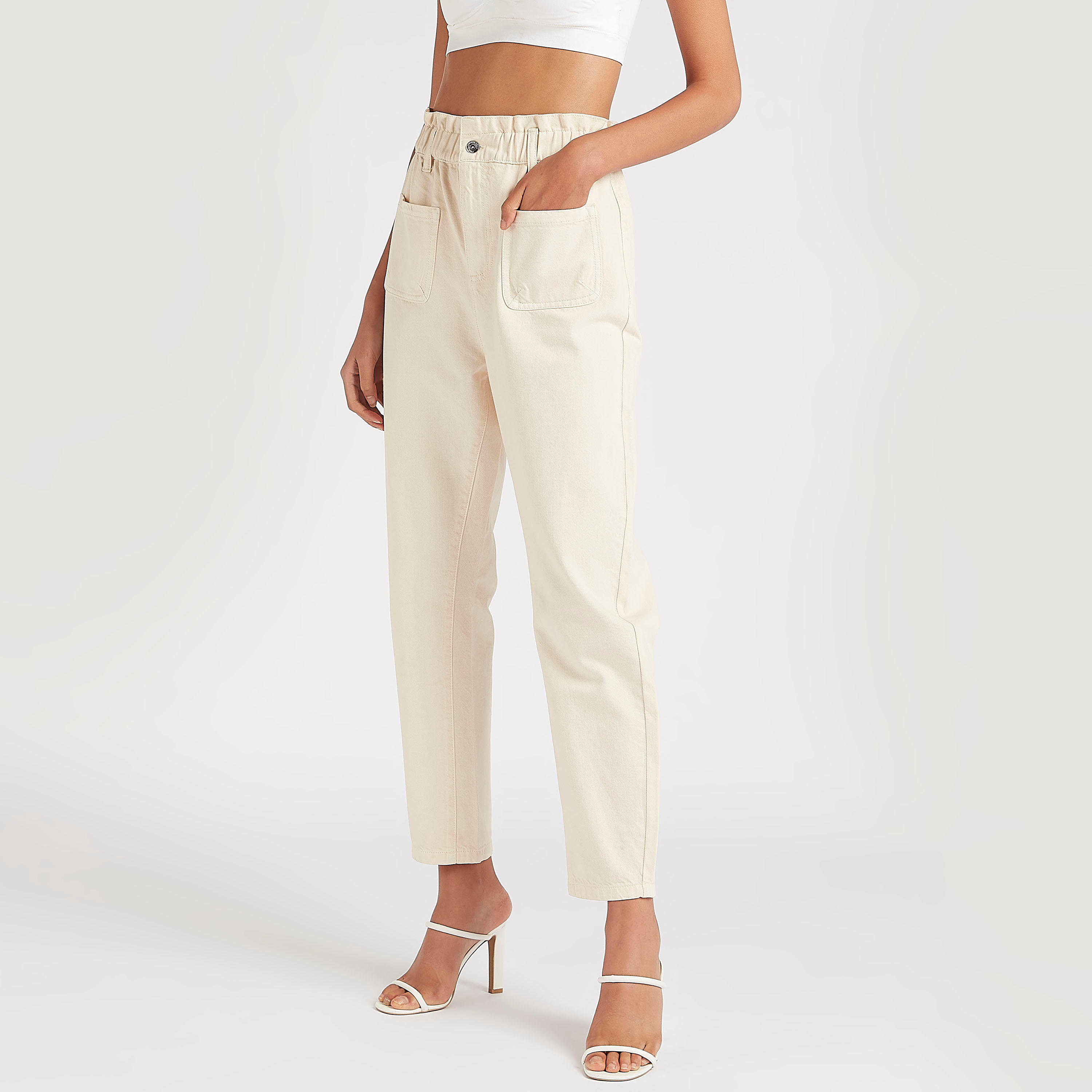 بنطلون جينز دنيم موم بخصر فليكسي ورقعة جيوب-women-clothing-bottoms-jeans-image-4