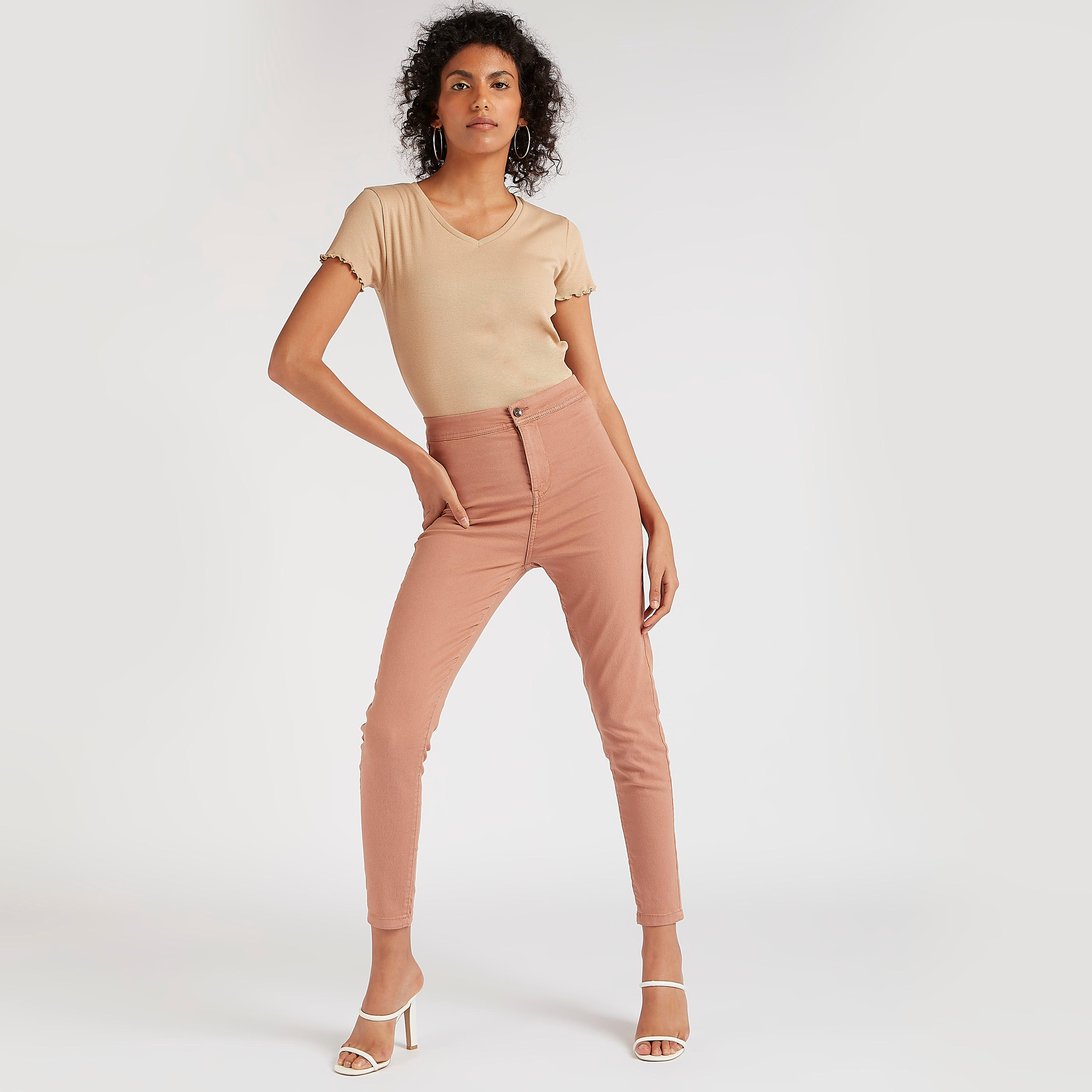 بنطلون بقصّة ضيّقة سادة سكيني بخصر مرتفع-women-clothing-bottoms-leggings-image-4