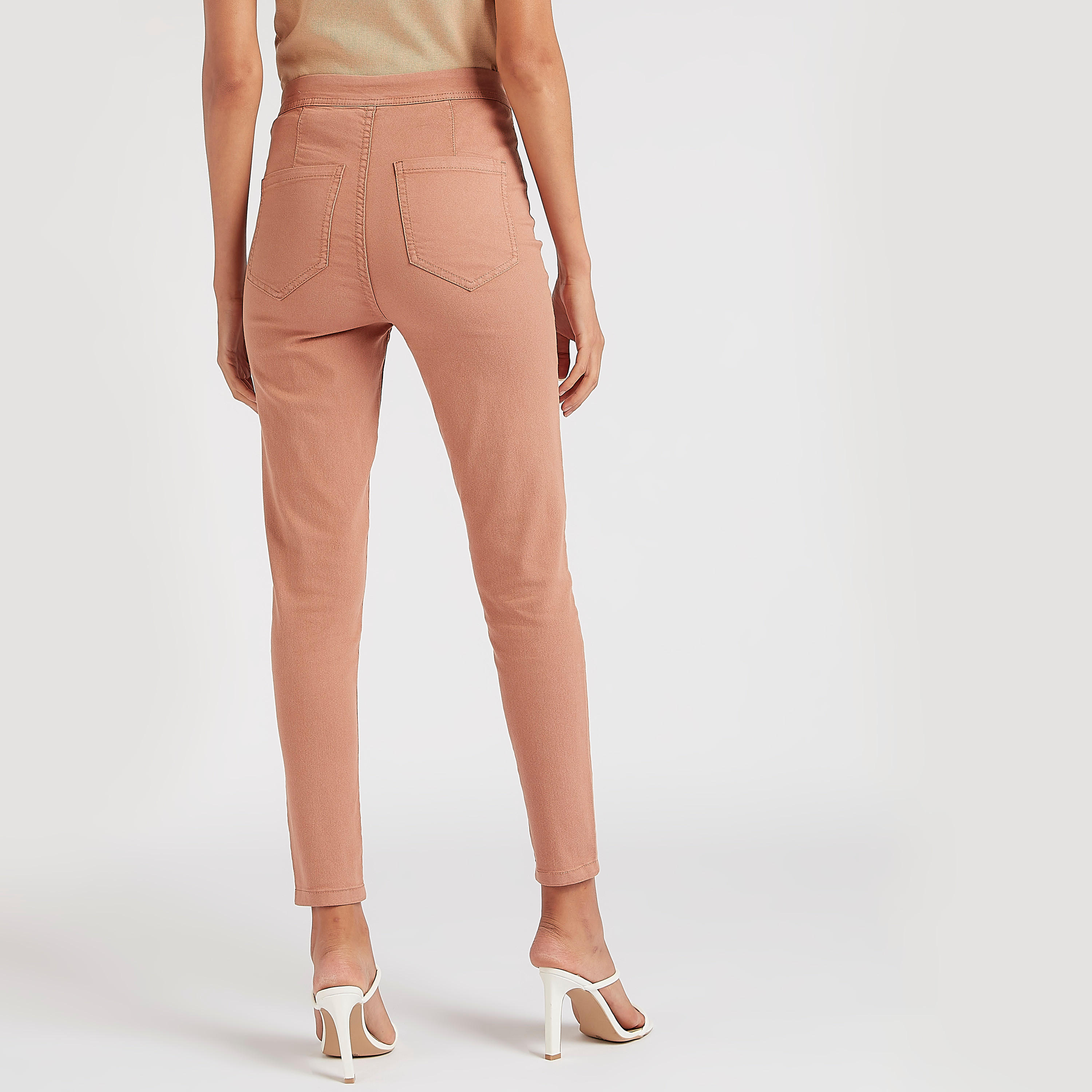 بنطلون بقصّة ضيّقة سادة سكيني بخصر مرتفع-women-clothing-bottoms-leggings-image-2