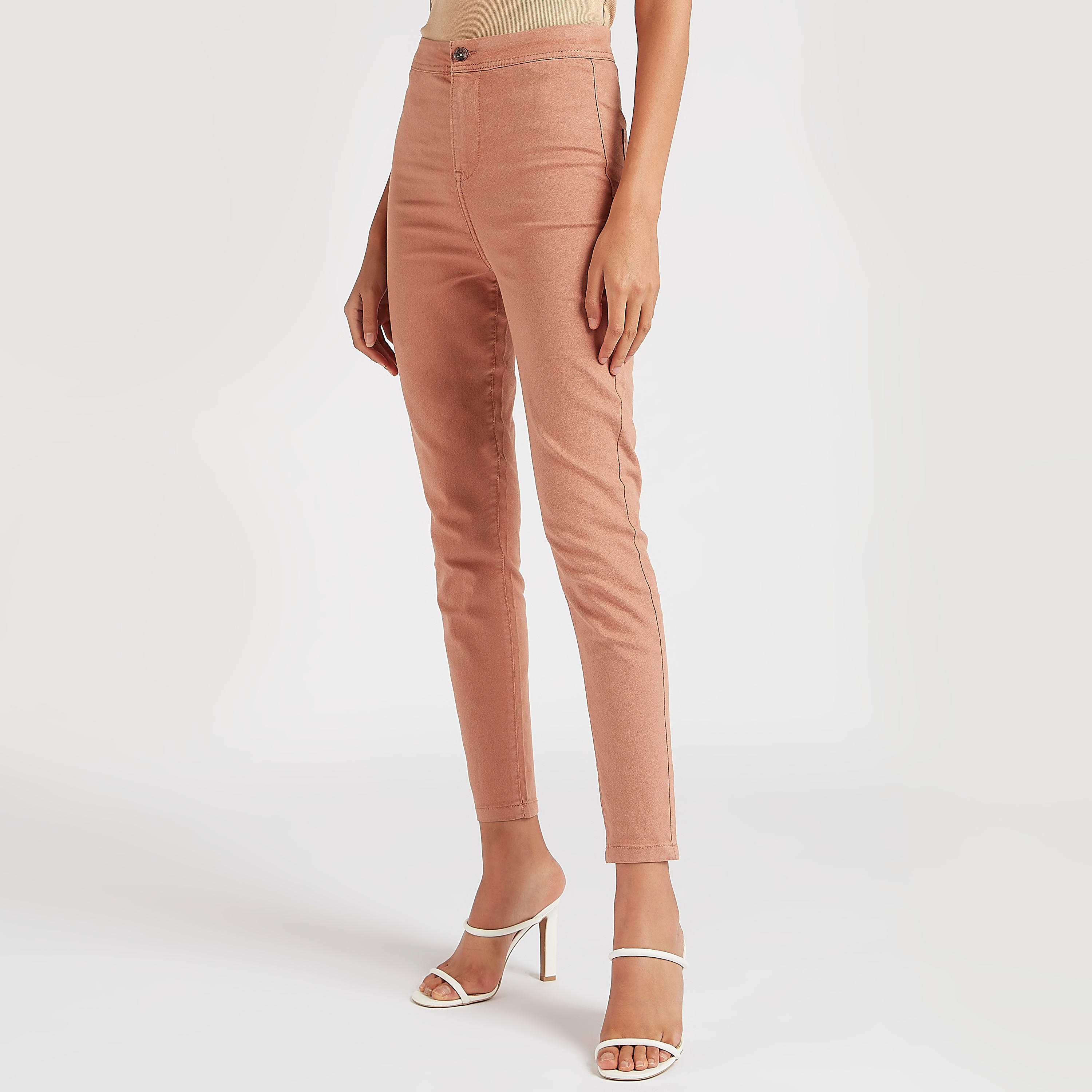 بنطلون بقصّة ضيّقة سادة سكيني بخصر مرتفع-women-clothing-bottoms-leggings-image-1