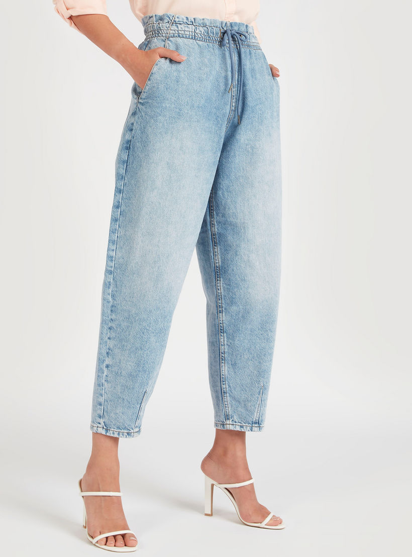 بنطلون جينز دنيم سادة بخصر مرن وجيوب-women-clothing-bottoms-jeans-image-4