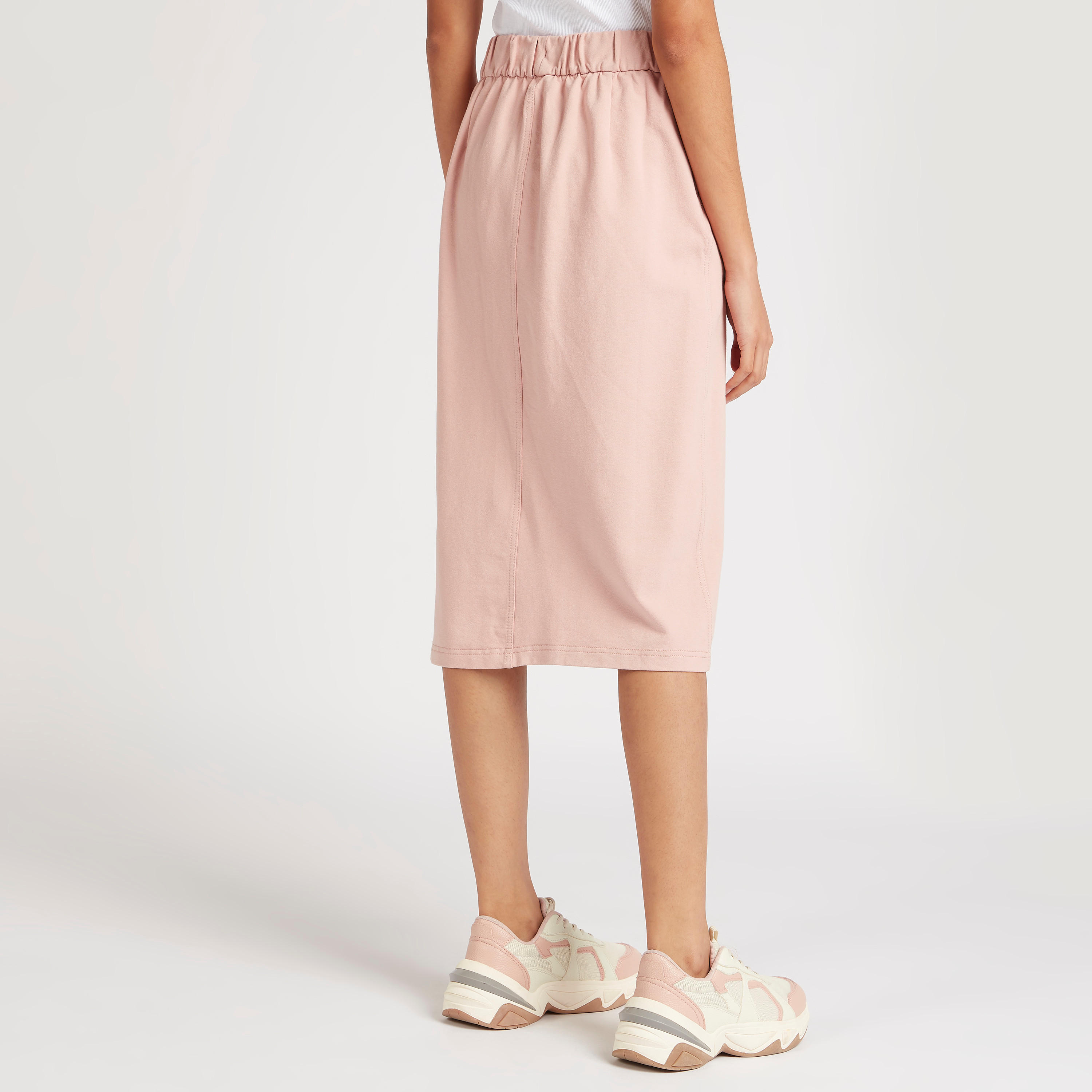 Solid Denim Skirt with Elasticated Waistband and Pockets-women-clothing-bottoms-skirts-image-4