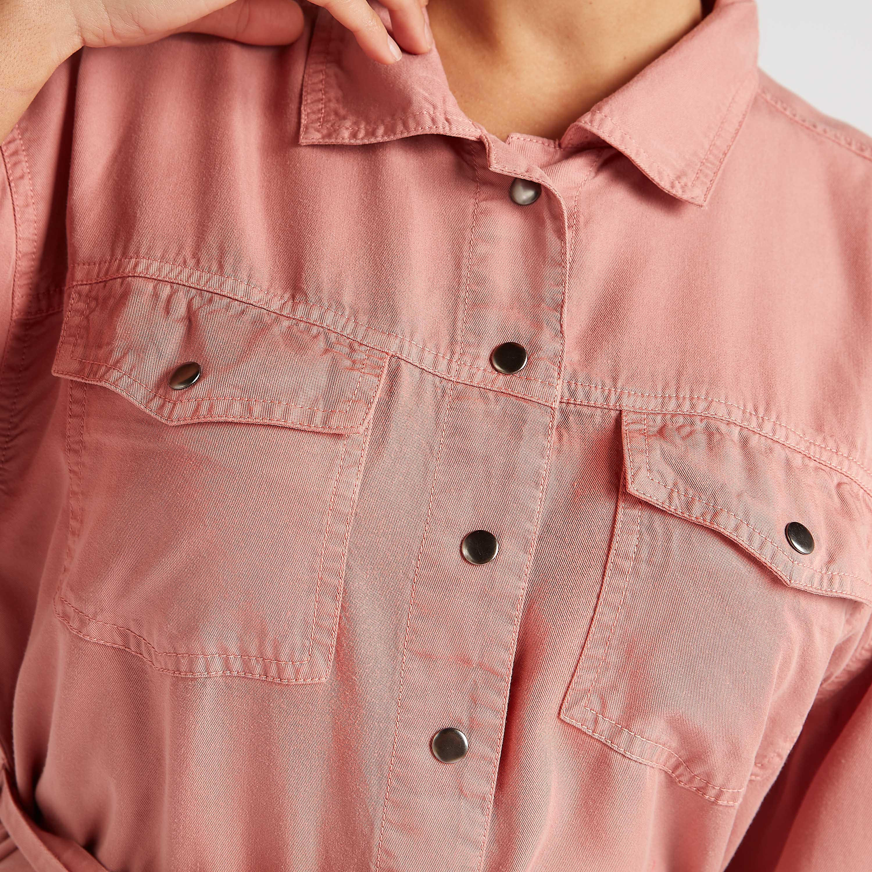 Solid Denim Tunic with Belt and Collar-women-clothing-shirtsandblouses-blouses-image-3