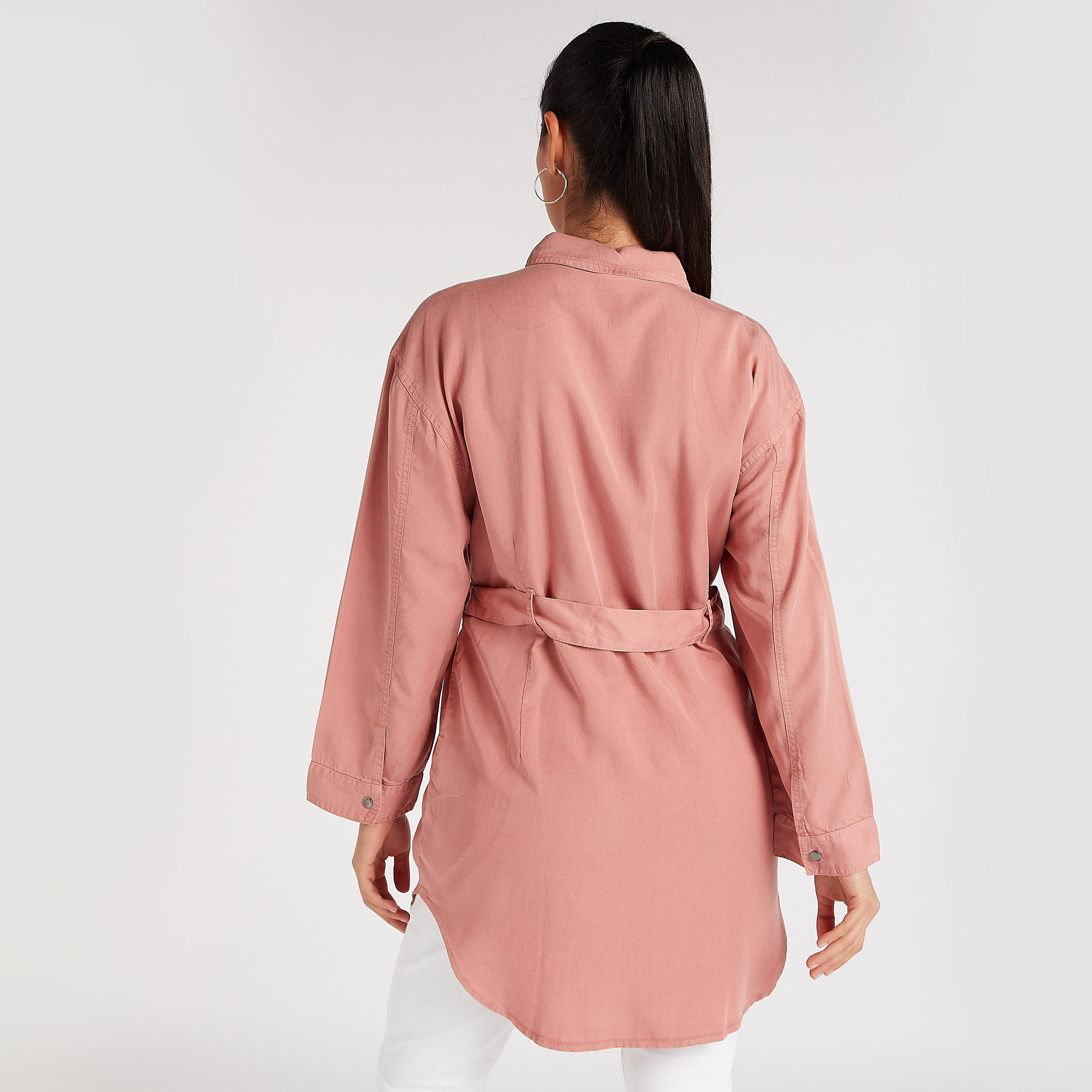 Solid Denim Tunic with Belt and Collar-women-clothing-shirtsandblouses-blouses-image-4
