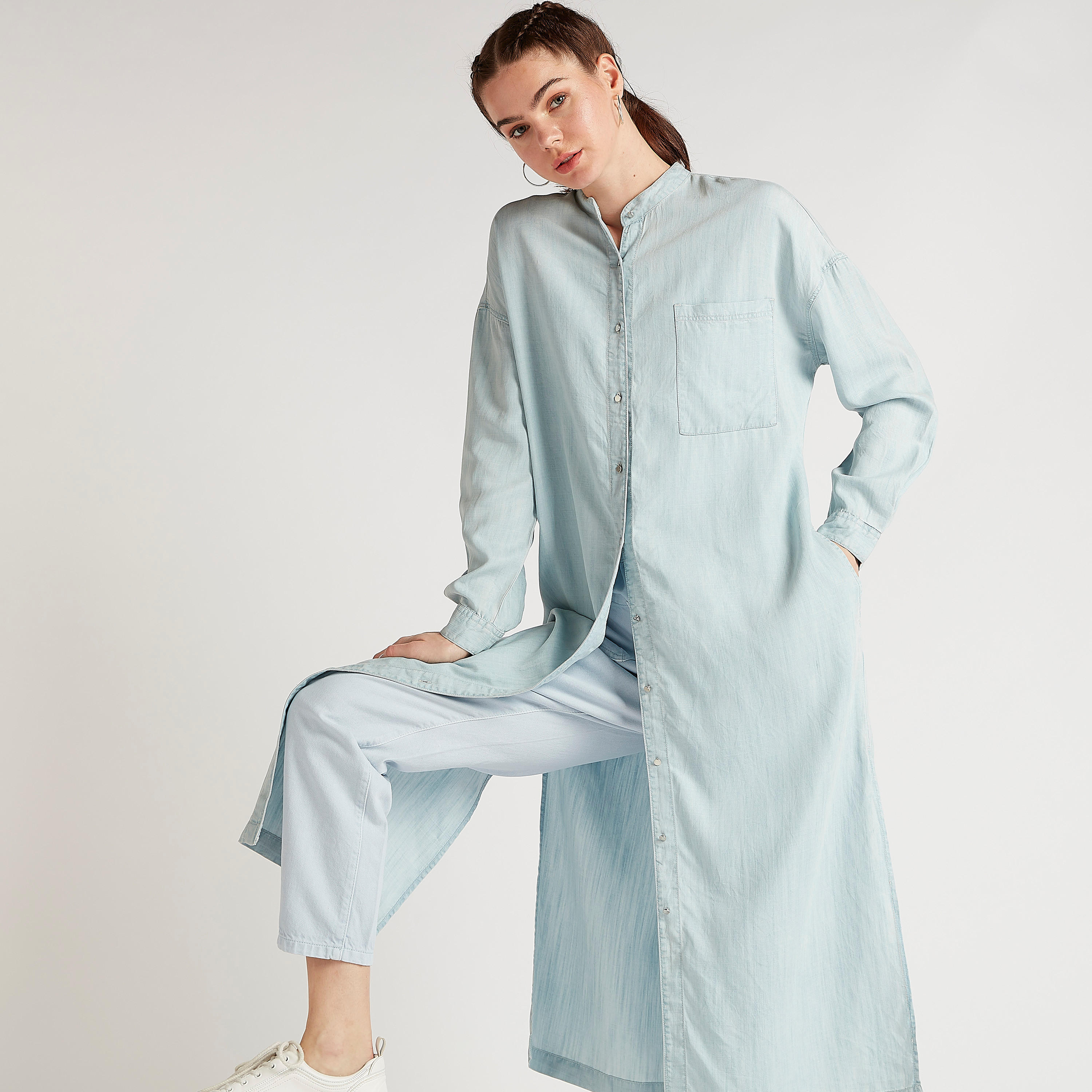 فستان قميص دنيم ميدي بأكمام طويلة وجيوب-women-clothing-dresses-image-1