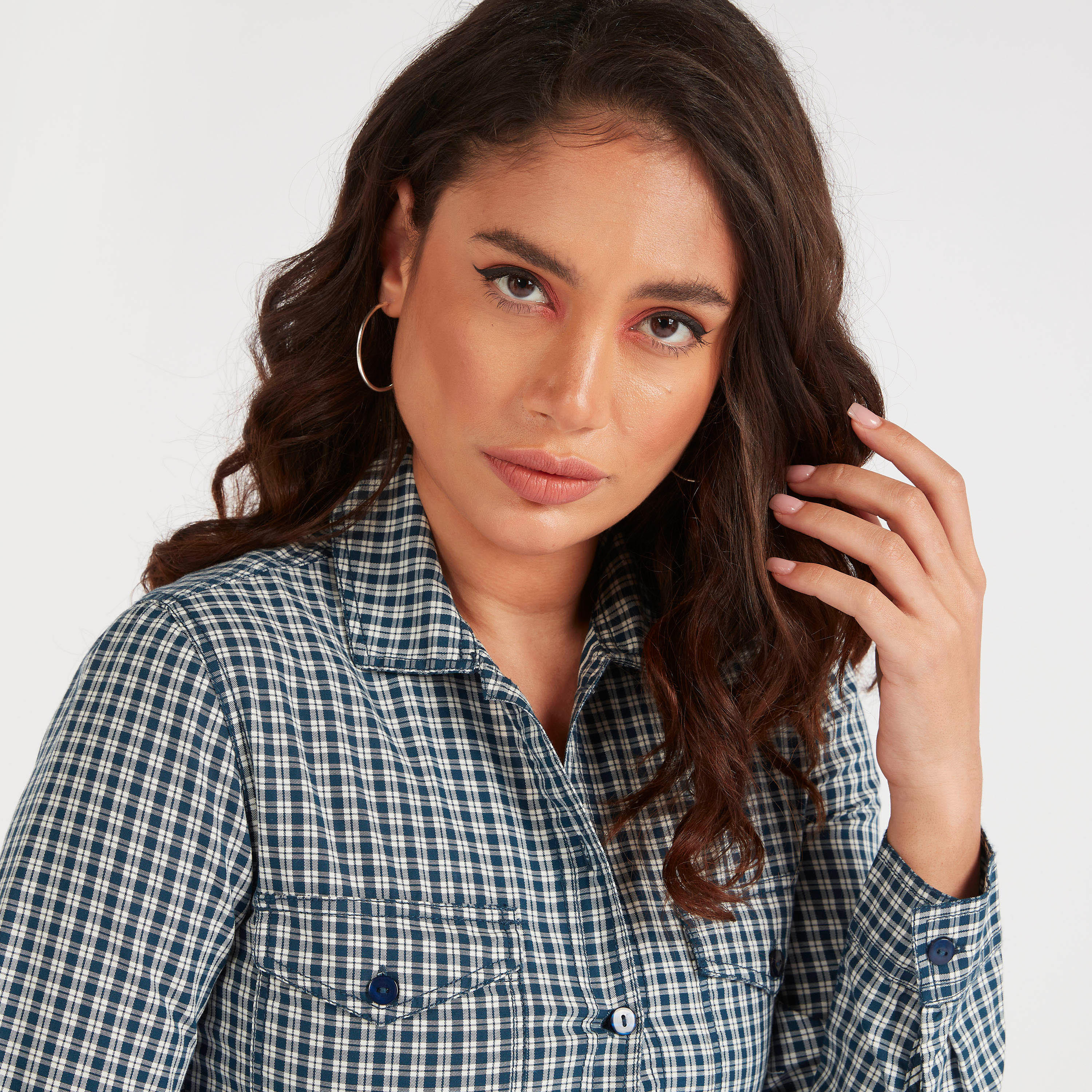 فستان قميص كاروهات ميدي إيه لاين وجيوب بطيّة-women-clothing-dresses-image-3