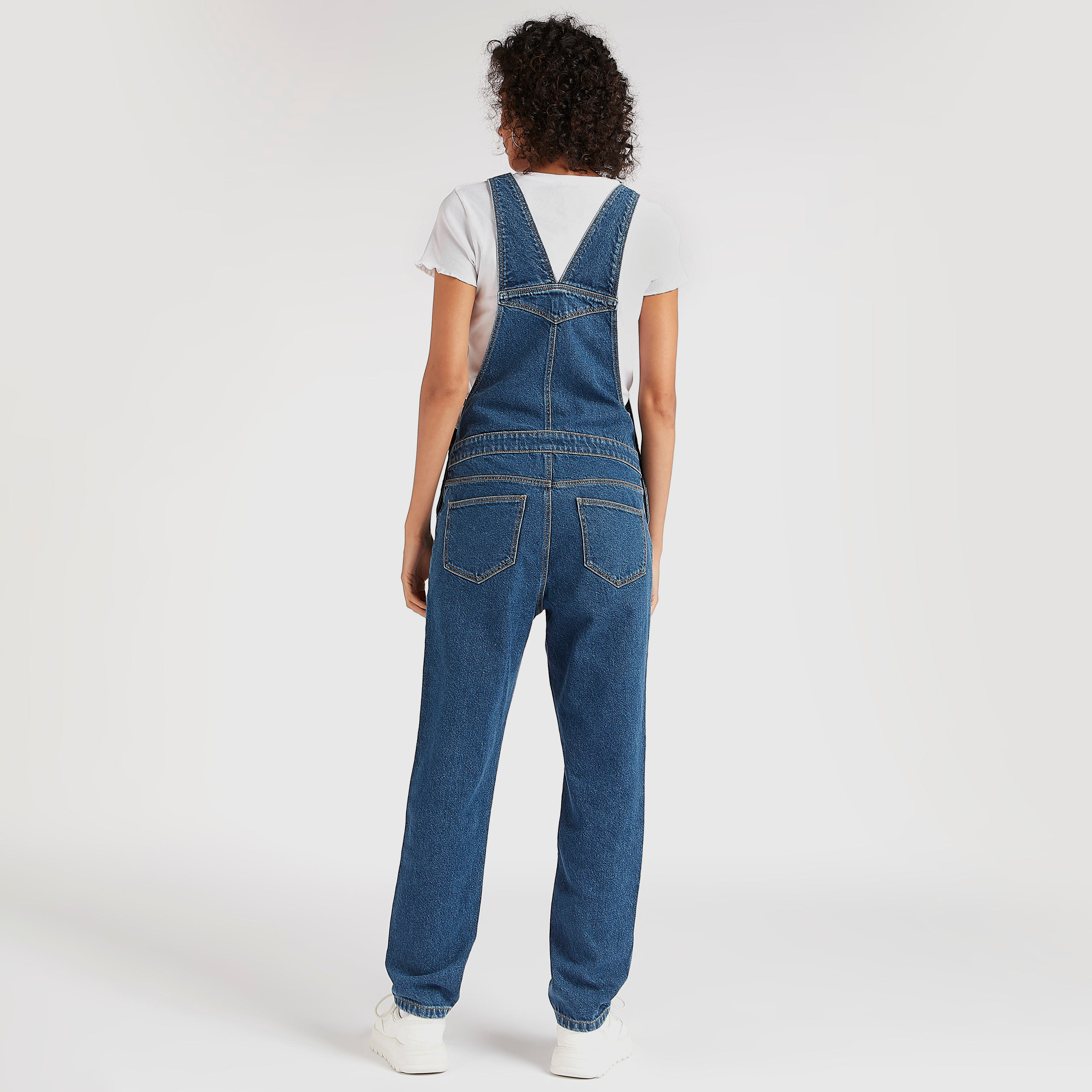 Solid Sleeveless Maxi Denim Dungarees with Pockets-women-clothing-jumpsuits-image-4