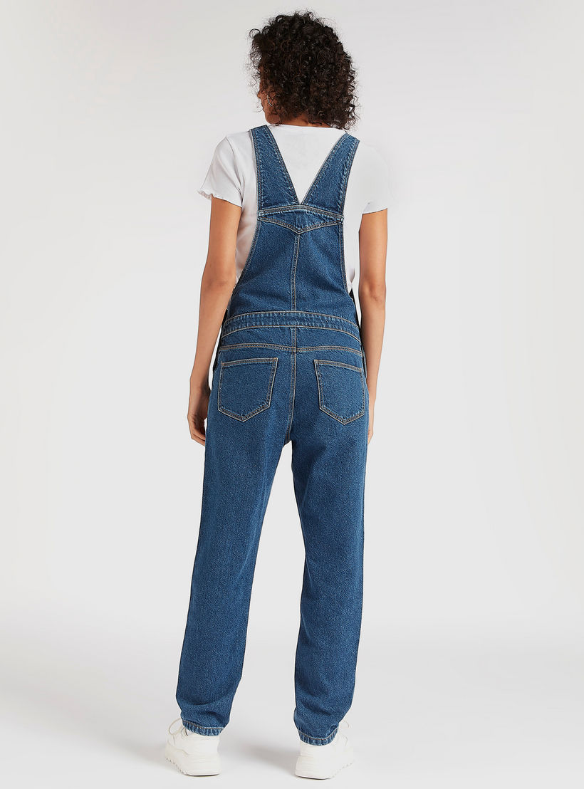 Solid Sleeveless Maxi Denim Dungarees with Pockets-women-clothing-jumpsuits-image-4