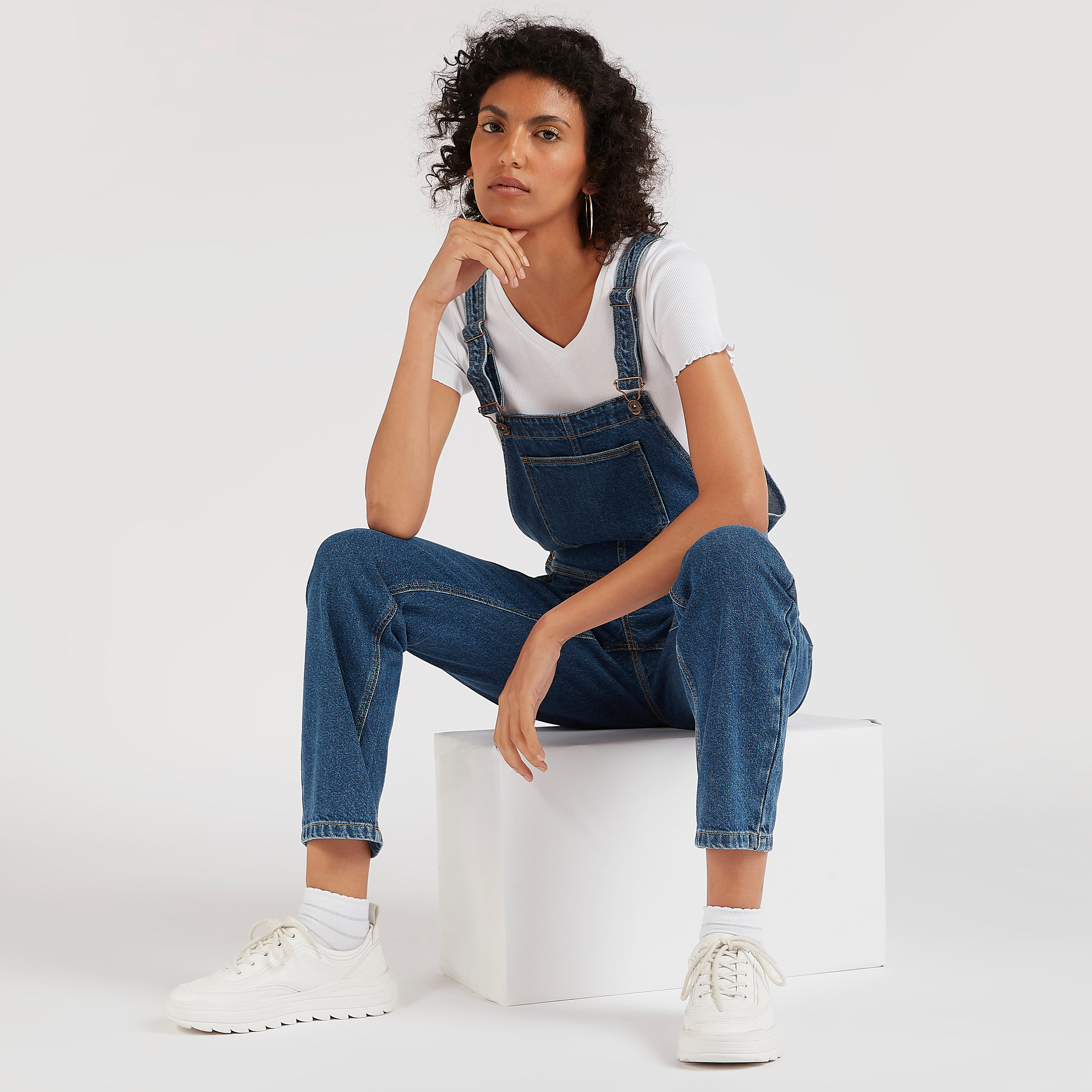 Solid Sleeveless Maxi Denim Dungarees with Pockets-women-clothing-jumpsuits-image-5