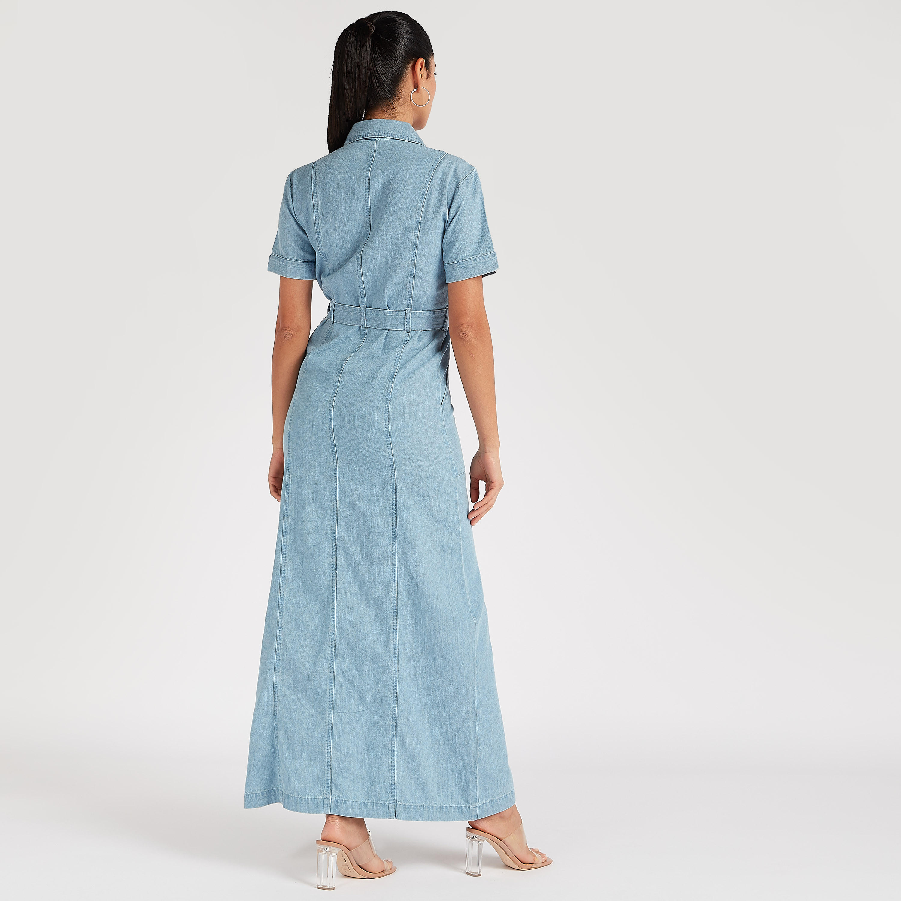 فستان قميص طويل سادة بحزام خصر وجيوب-women-clothing-dresses-image-4