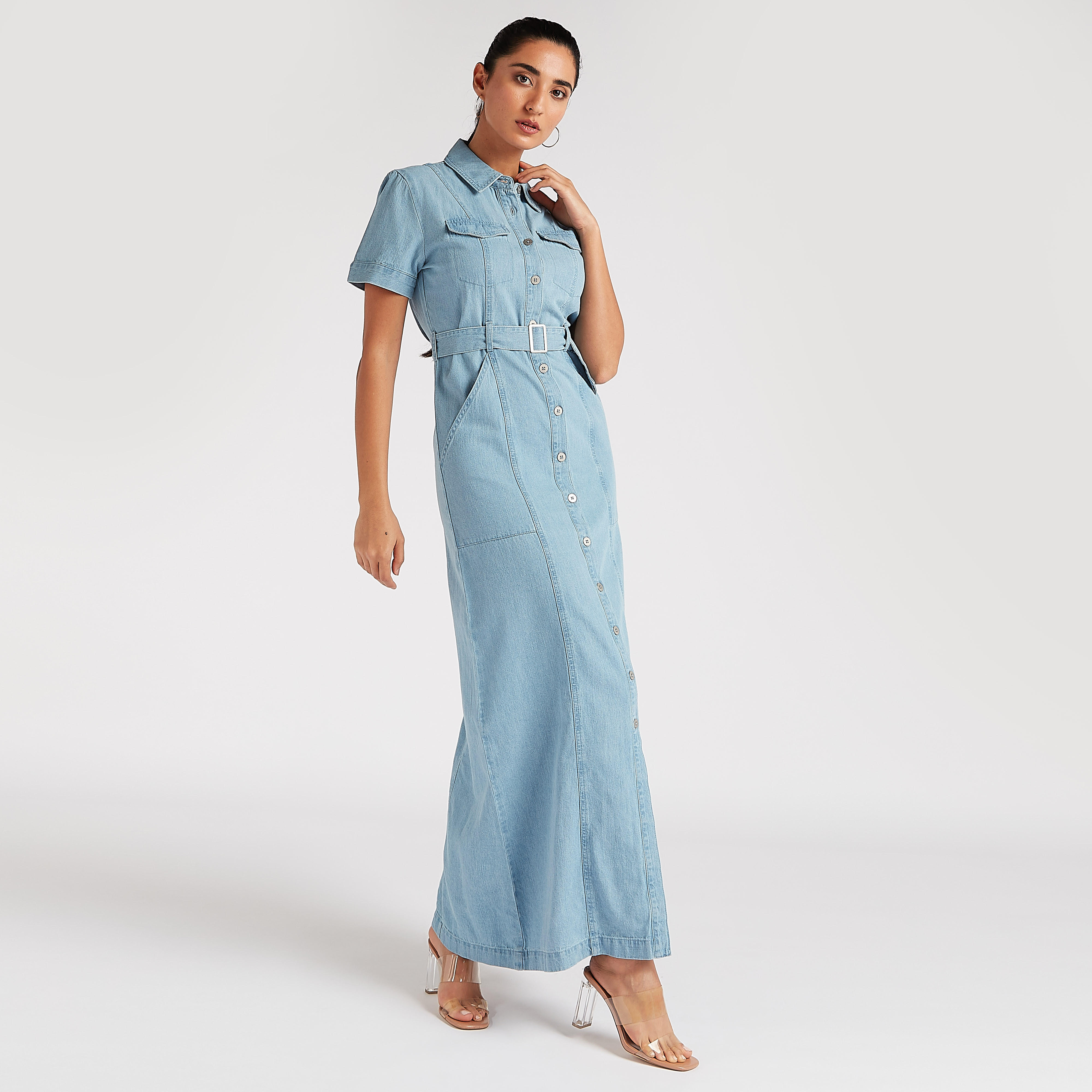 فستان قميص طويل سادة بحزام خصر وجيوب-women-clothing-dresses-image-6