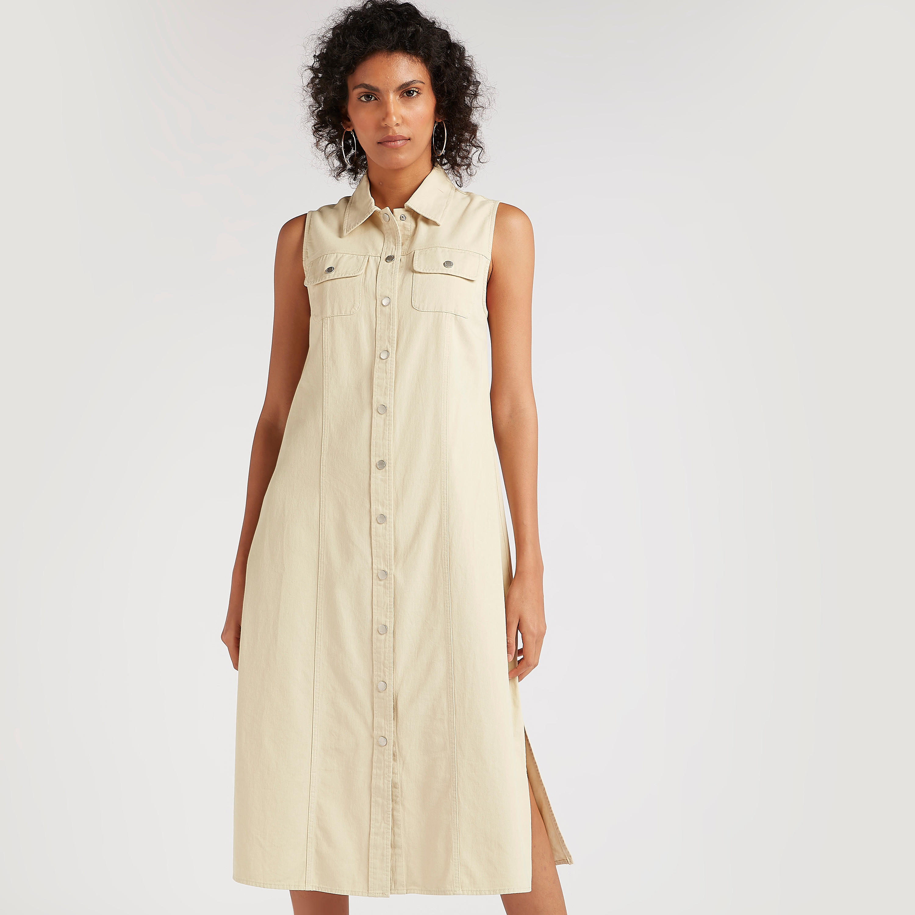 فستان ميدي إيه لاين دون أكمام وياقة عادية-women-clothing-dresses-image-2