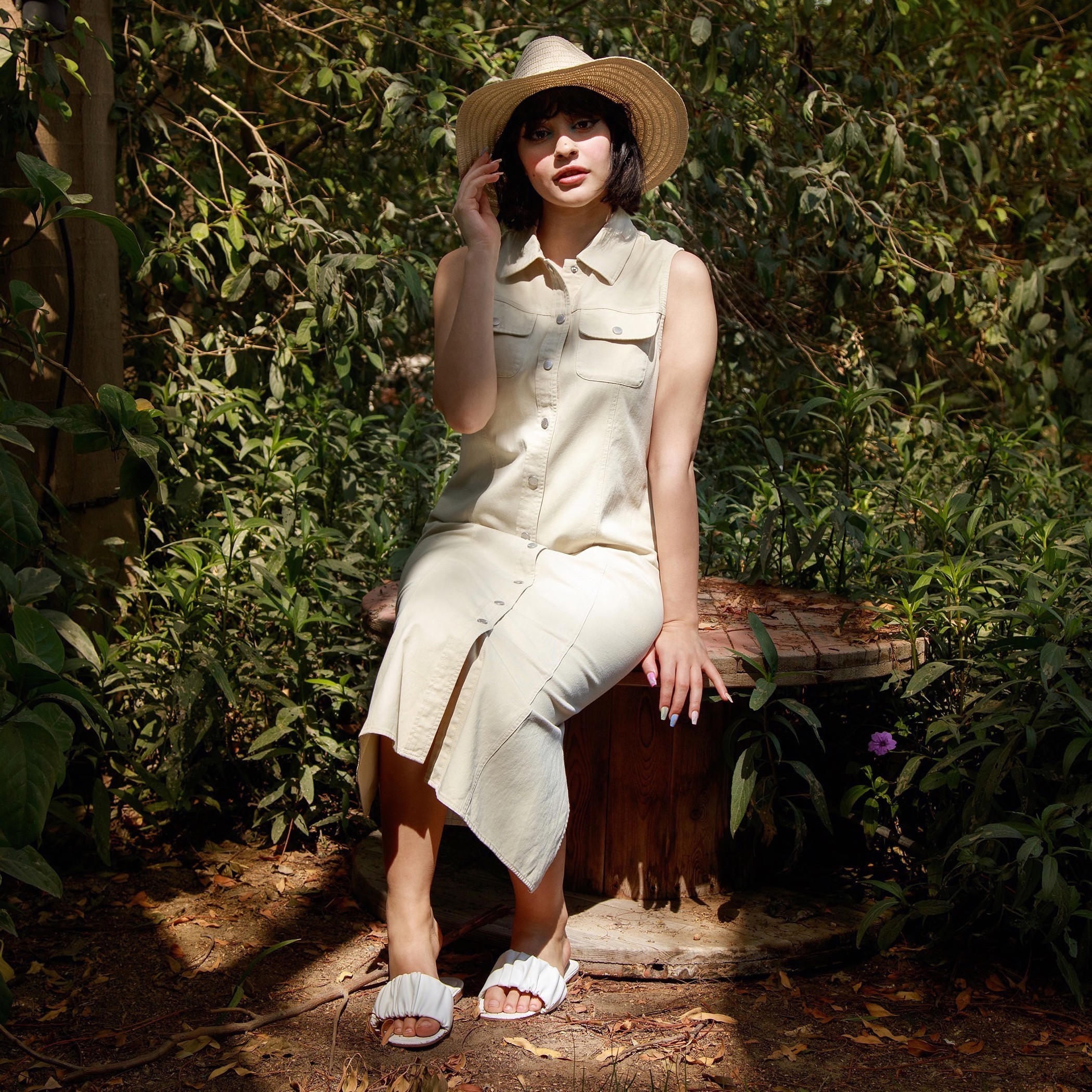فستان ميدي إيه لاين دون أكمام وياقة عادية-women-clothing-dresses-image-1