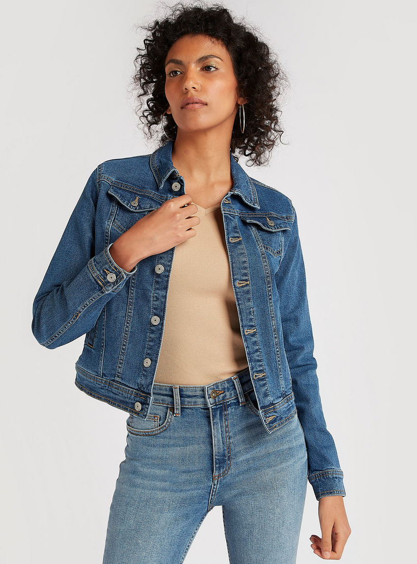 جاكيت دنيم سادة بجيوب وزر إغلاق-women-winterwear-coatsandjackets-jackets-image-5