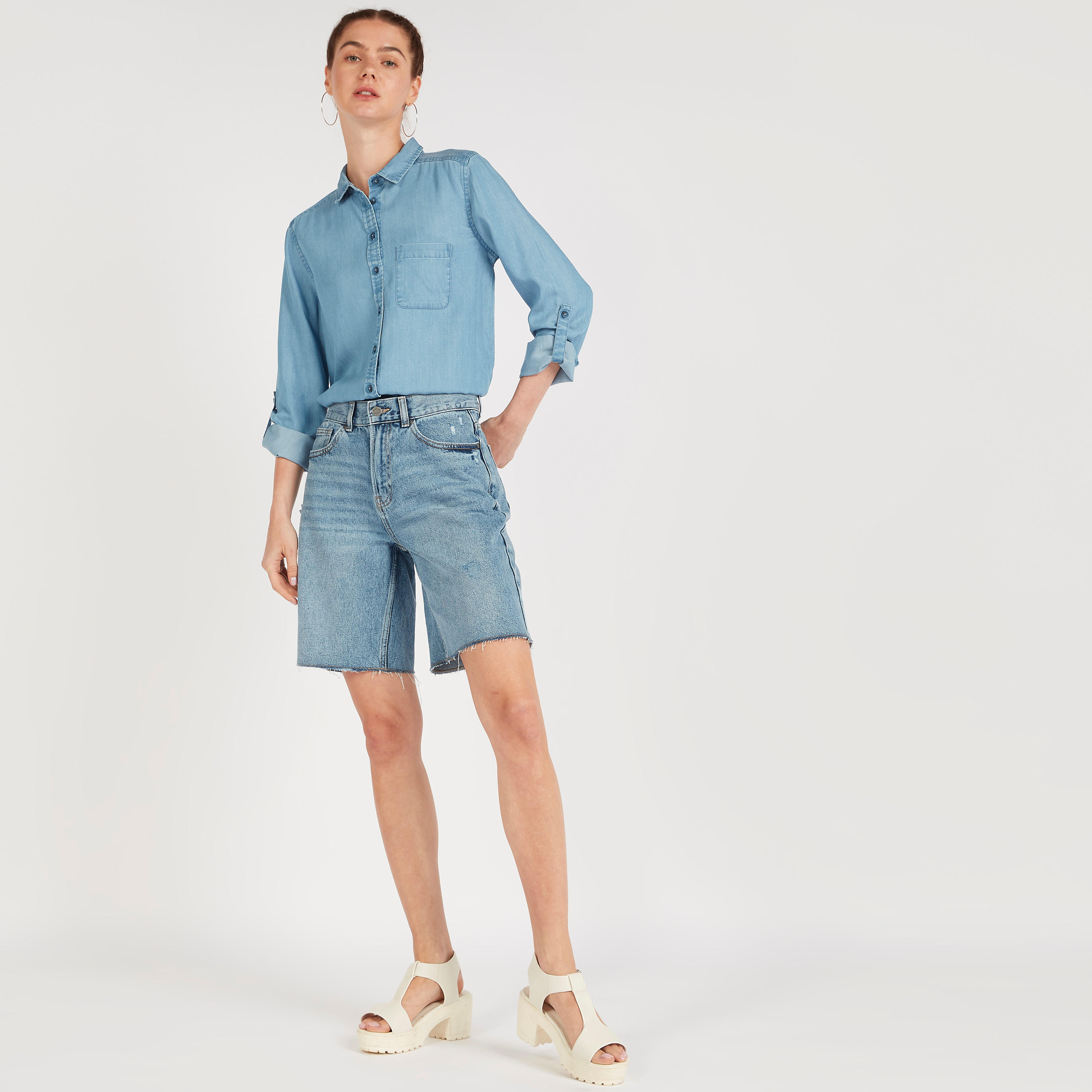 Solid Shirt with Long Sleeves and Patch Pocket-women-clothing-shirtsandblouses-shirts-image-2